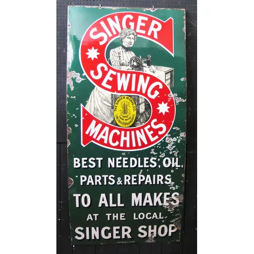 "Singer Sewing Machines" - a large enamel advertising sign, ...