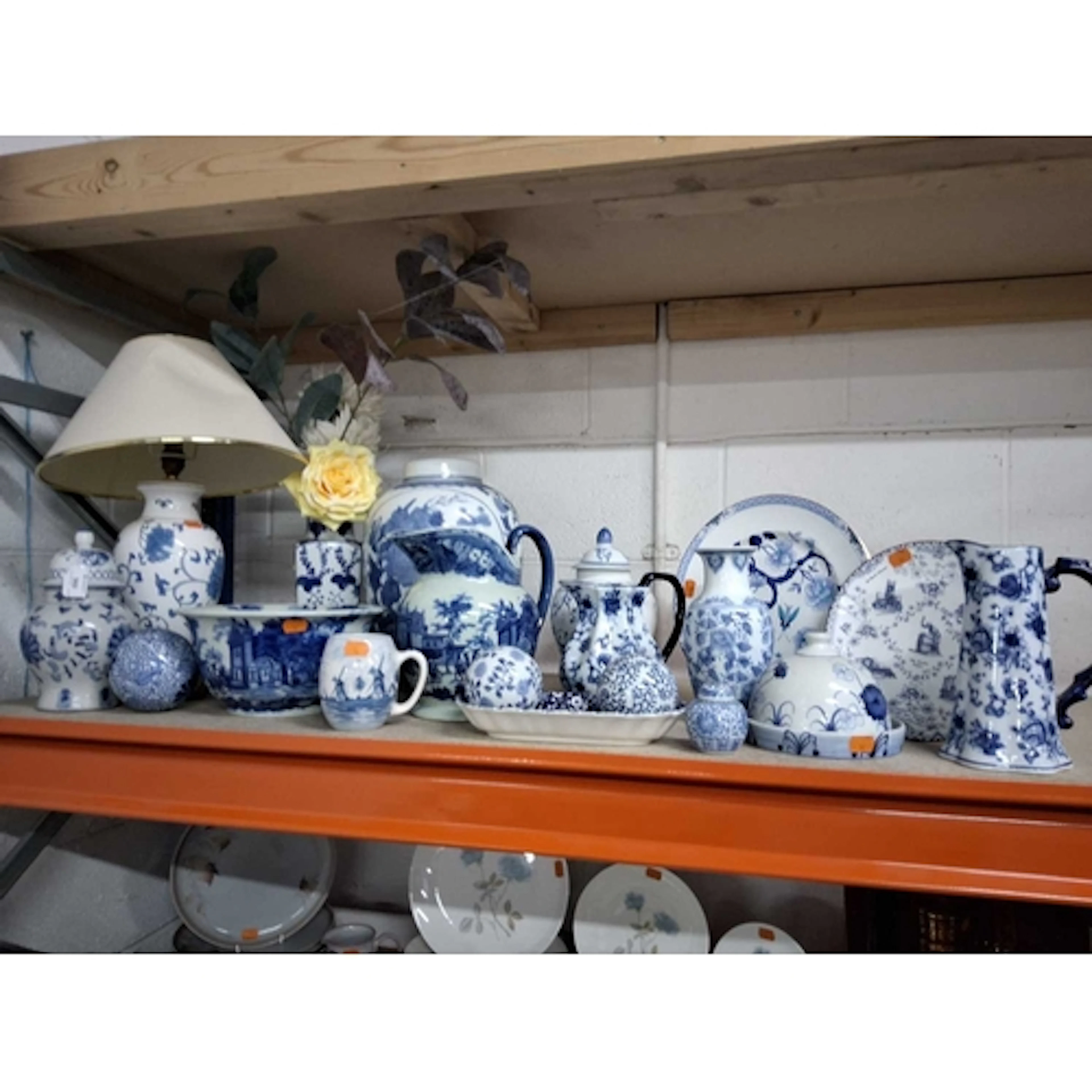 A GROUP OF CONTEMPORARY DECORATIVE BLUE & WHITE CERAMICS...