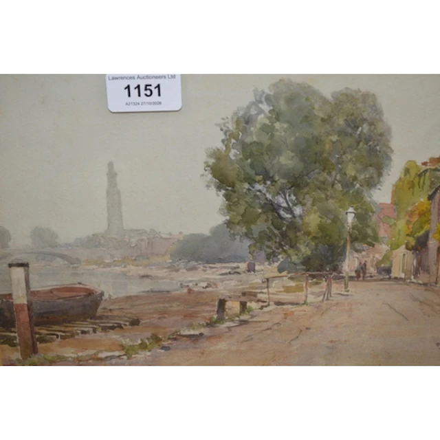 H. C. Jarvis, watercolour, view on a river embankment, signe...