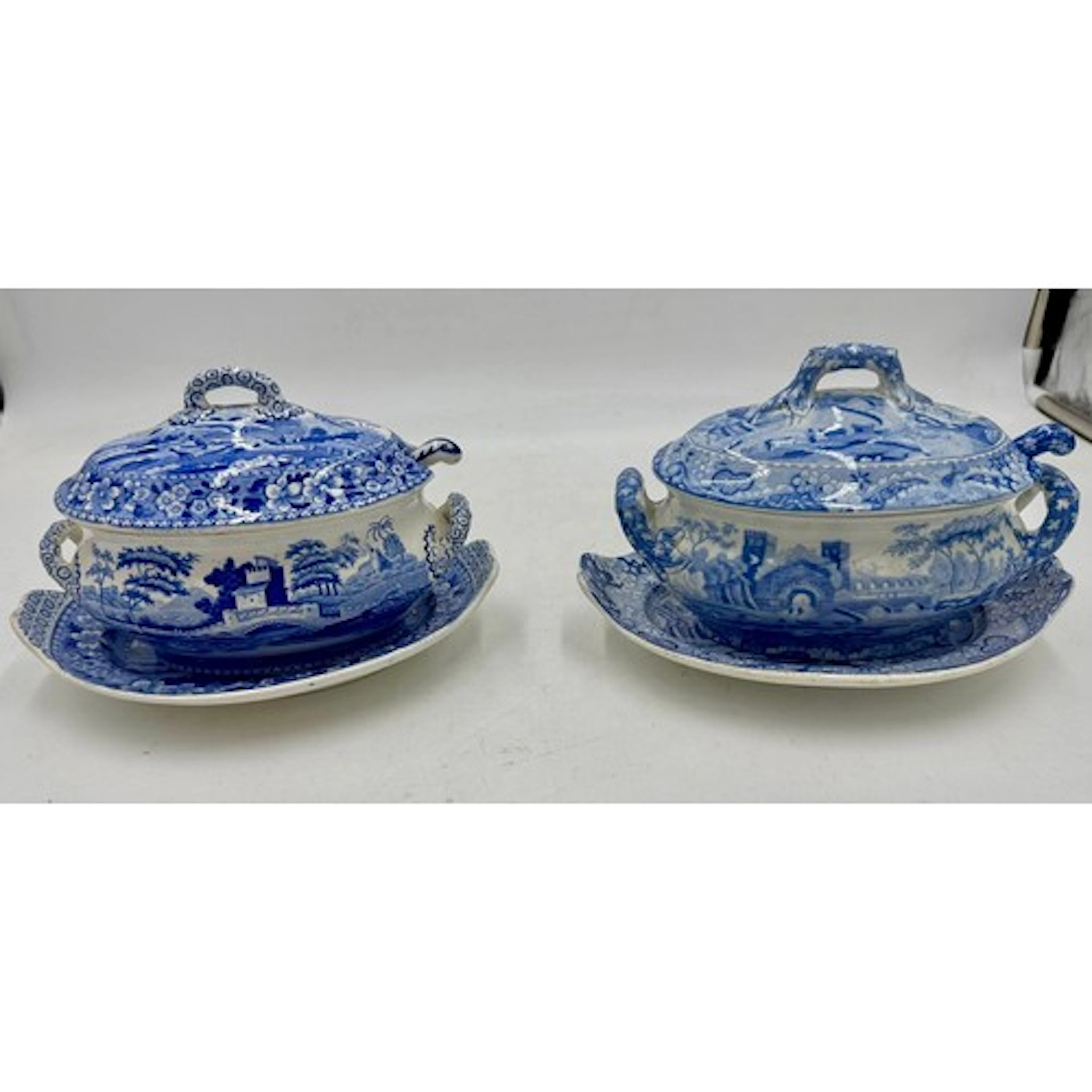 Two early 19th century blue and white transfer-printed Spode...