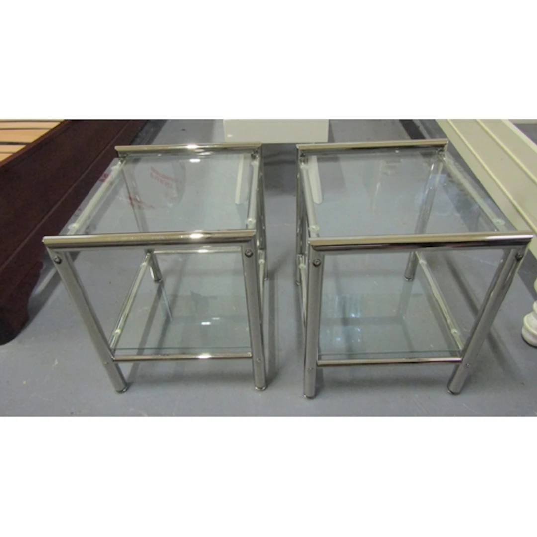 Pair of Chrome Plated Glass Inset Occasional Tables Square C...