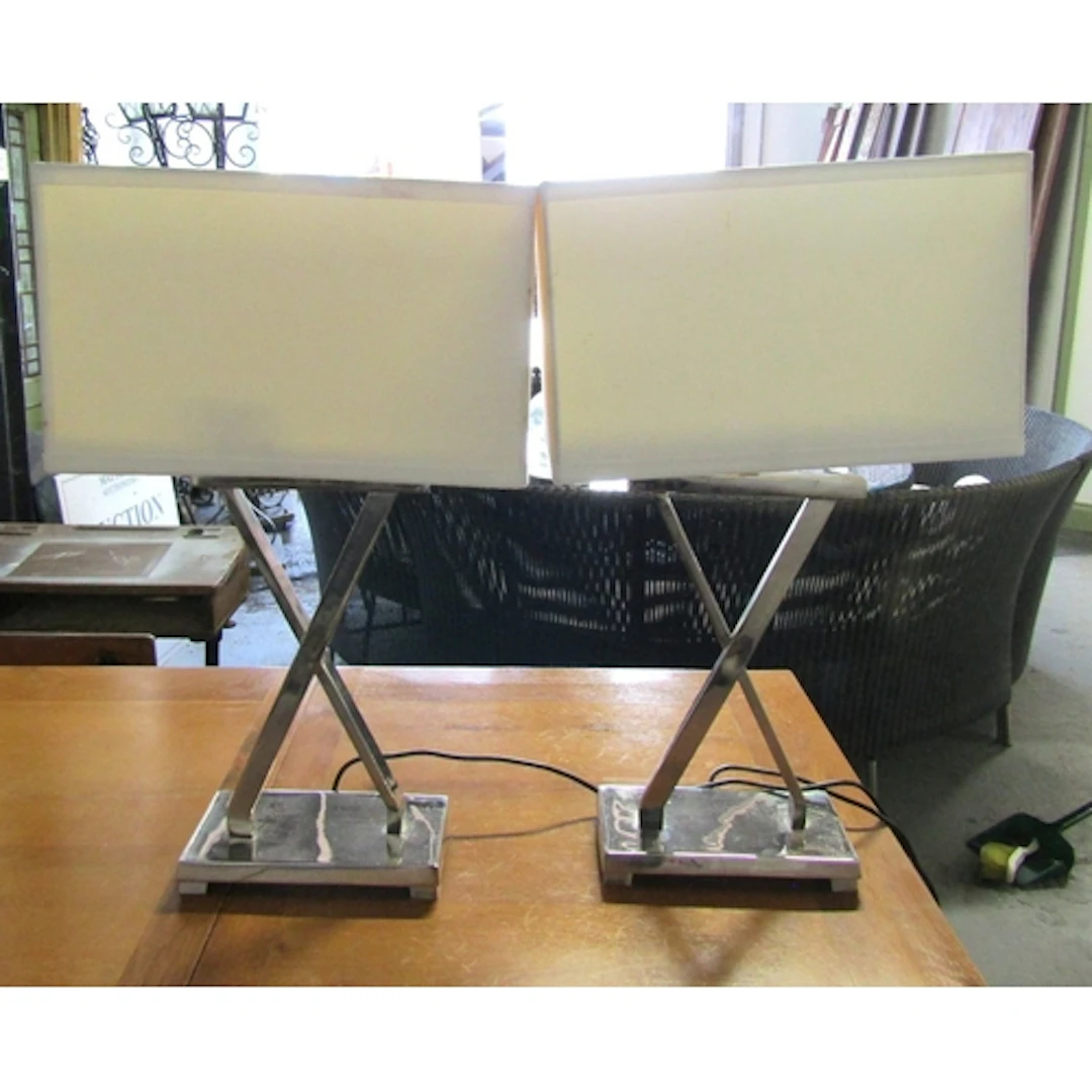 Pair of Designer Chrome Plated Table Lamps Electrified Worki...