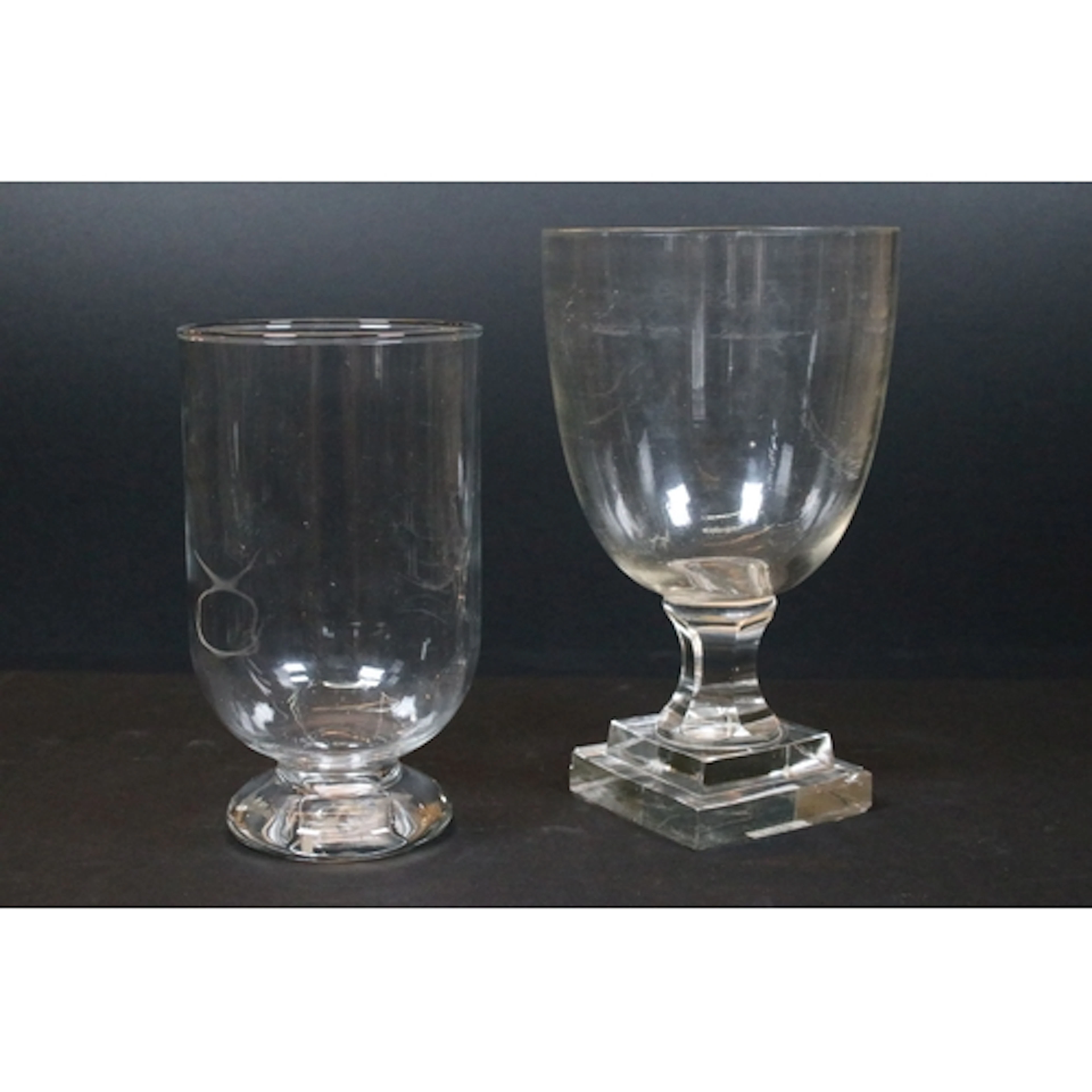 Georgian glass rummer on a stepped square base together with...