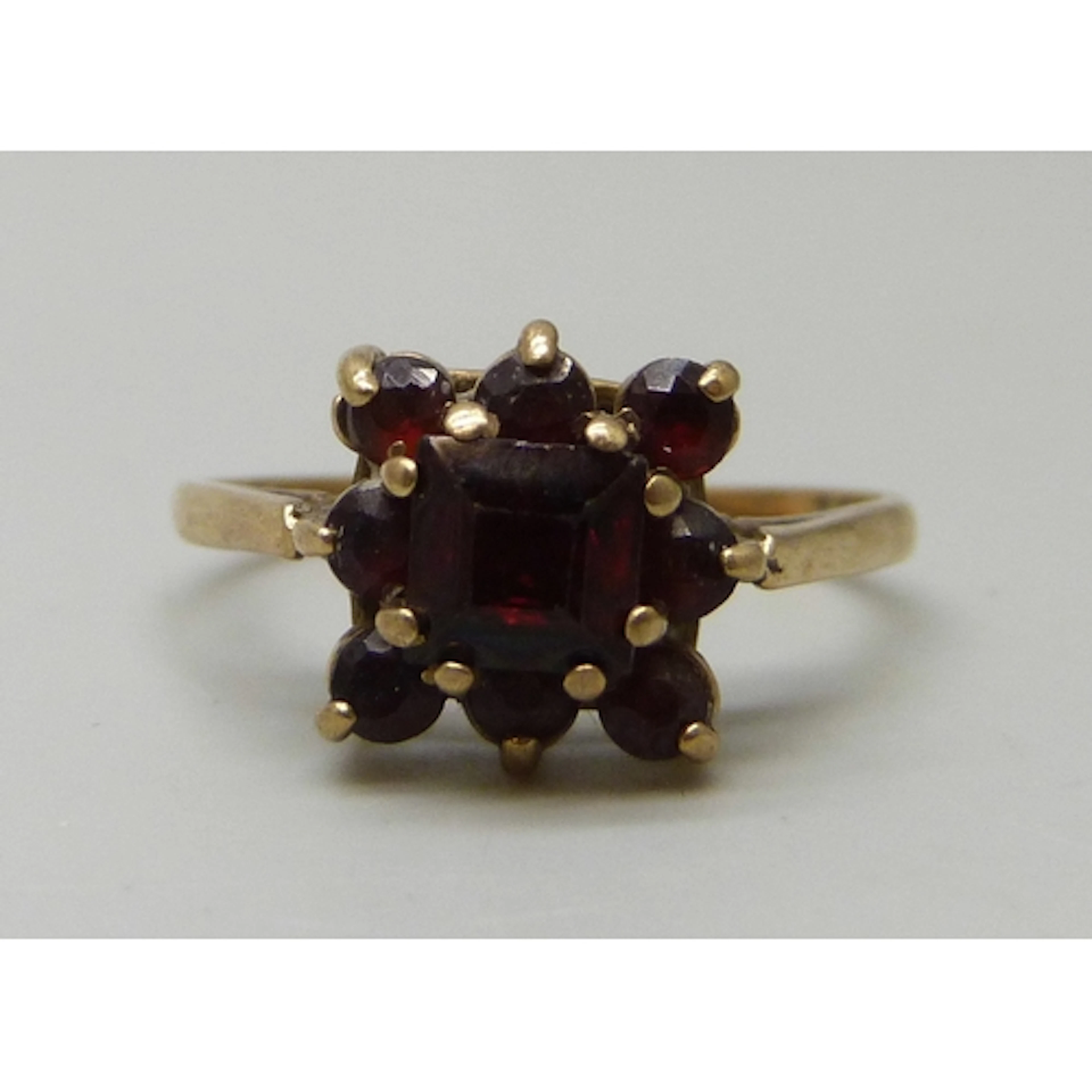 A 9ct gold garnet cluster ring, 2.4g, M/N