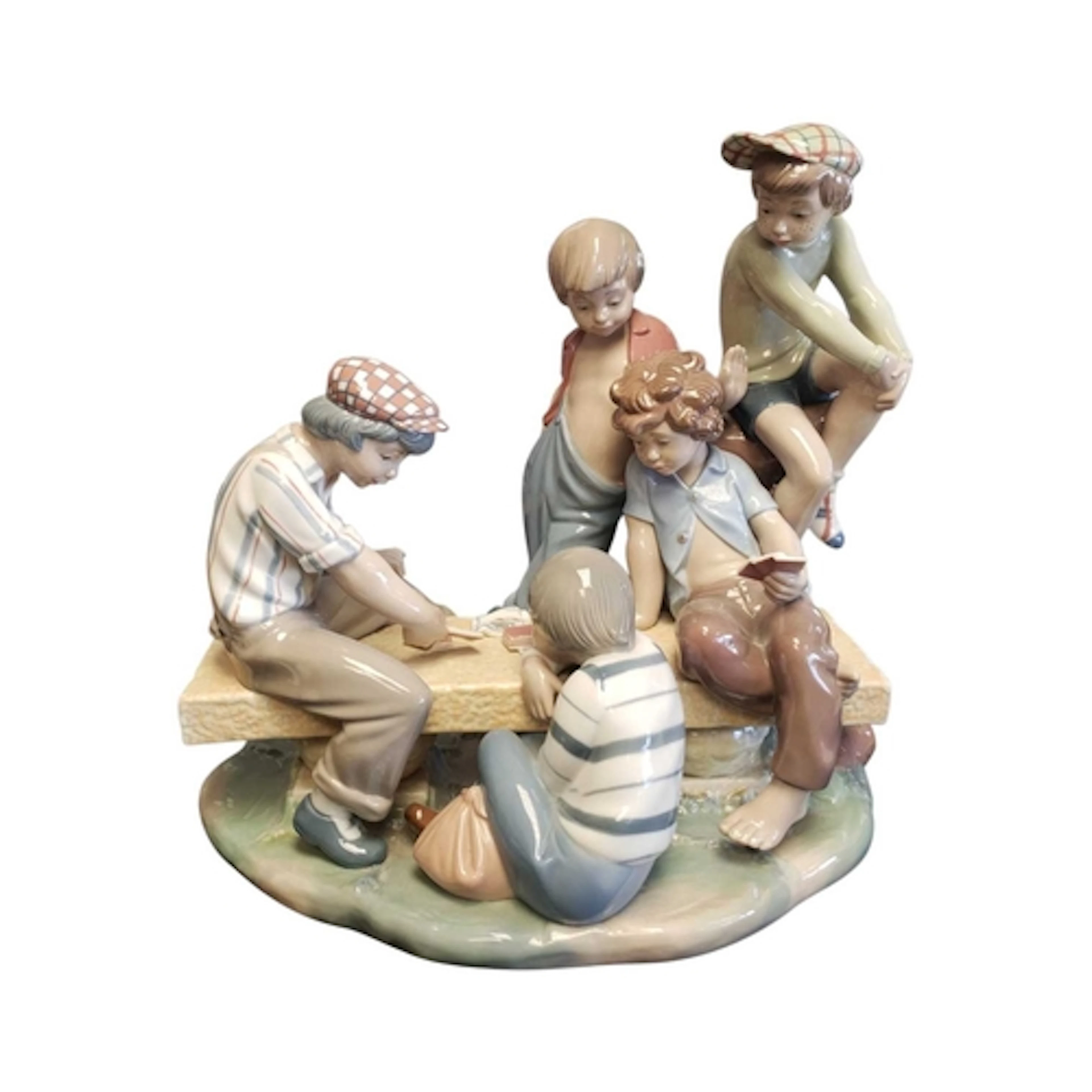 Nao by Lladro - Late 20th century porcelain Boys Playing Car...