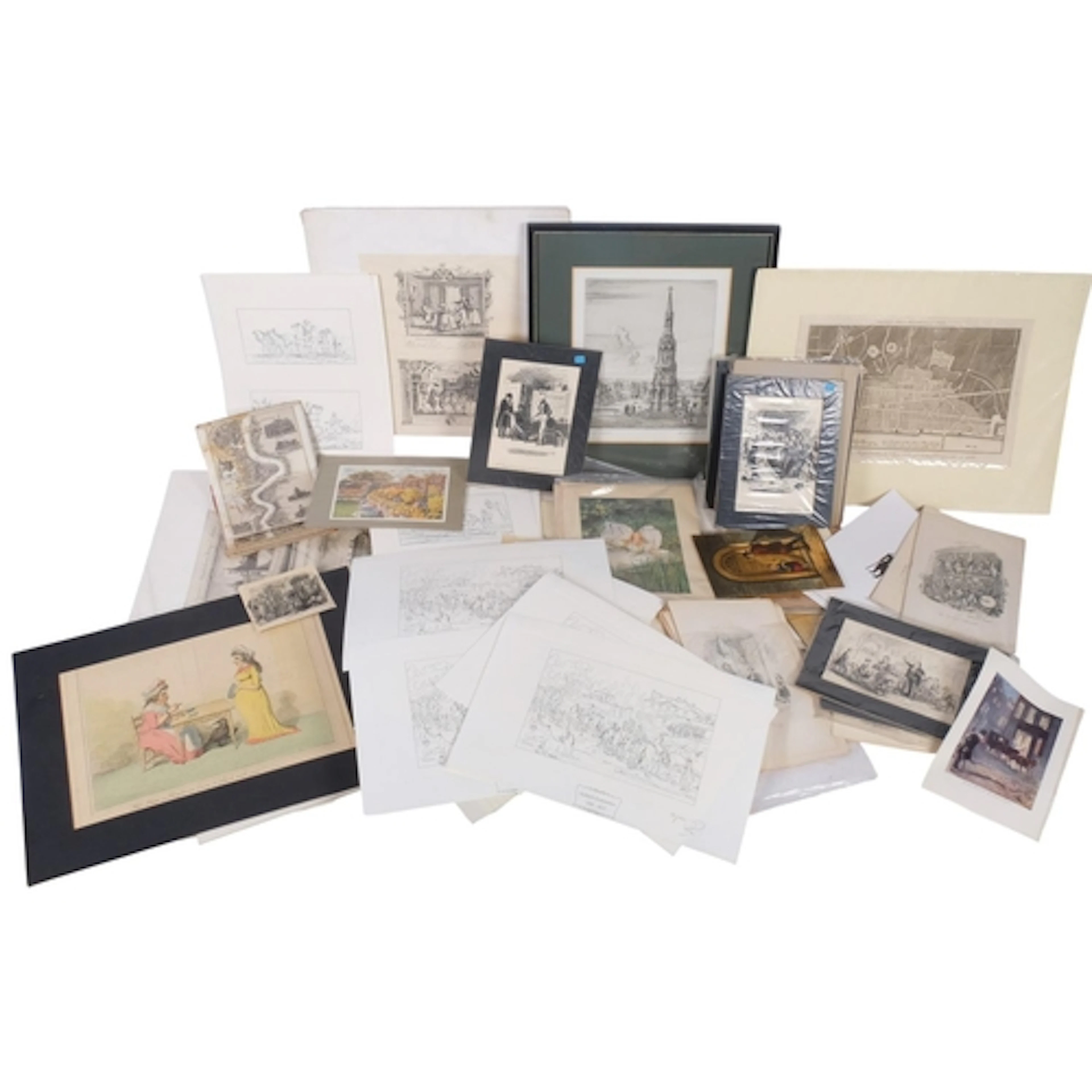 A large collection of unframed prints and engravings, includ...