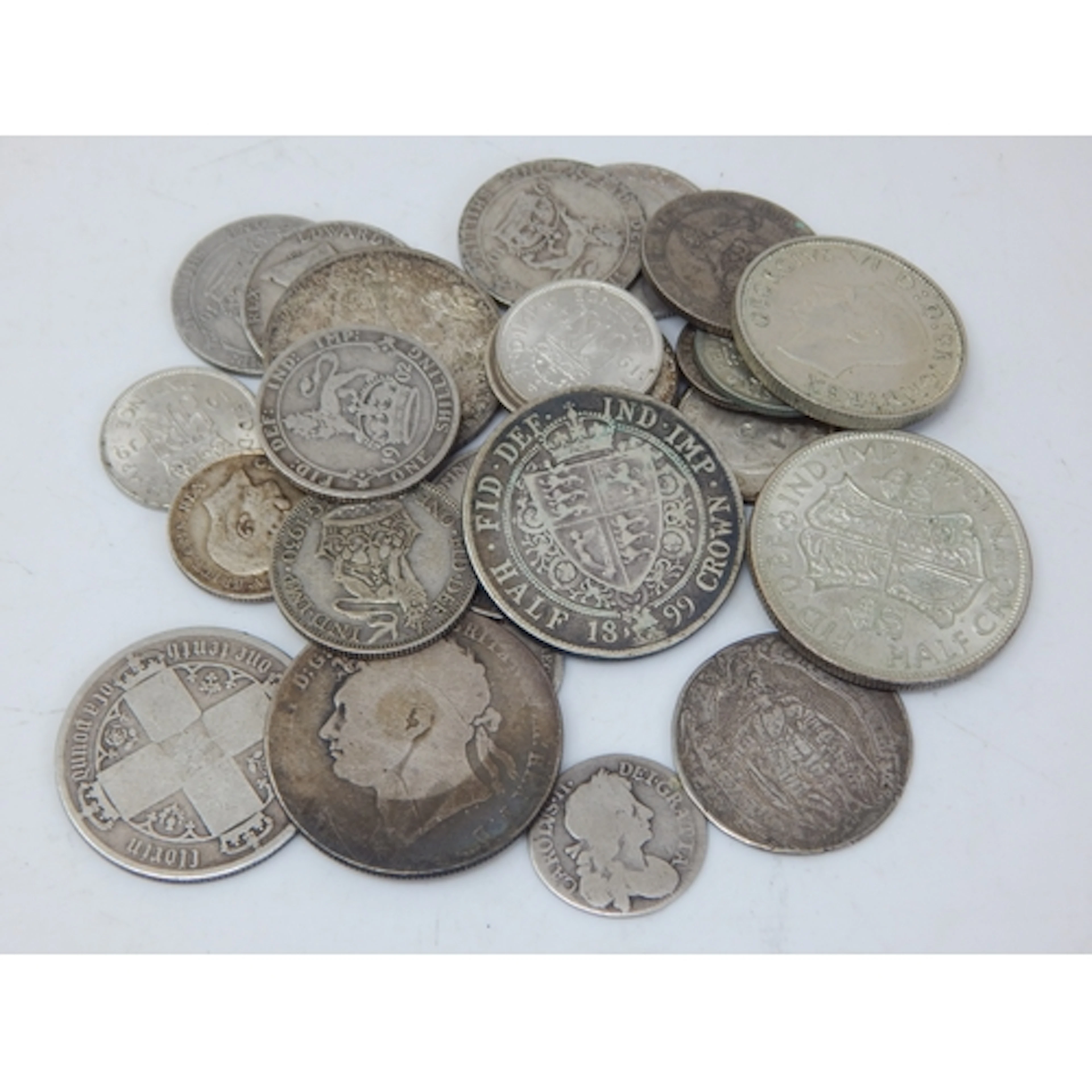A Quantity of Silver Coinage Including Charles II, George IV...