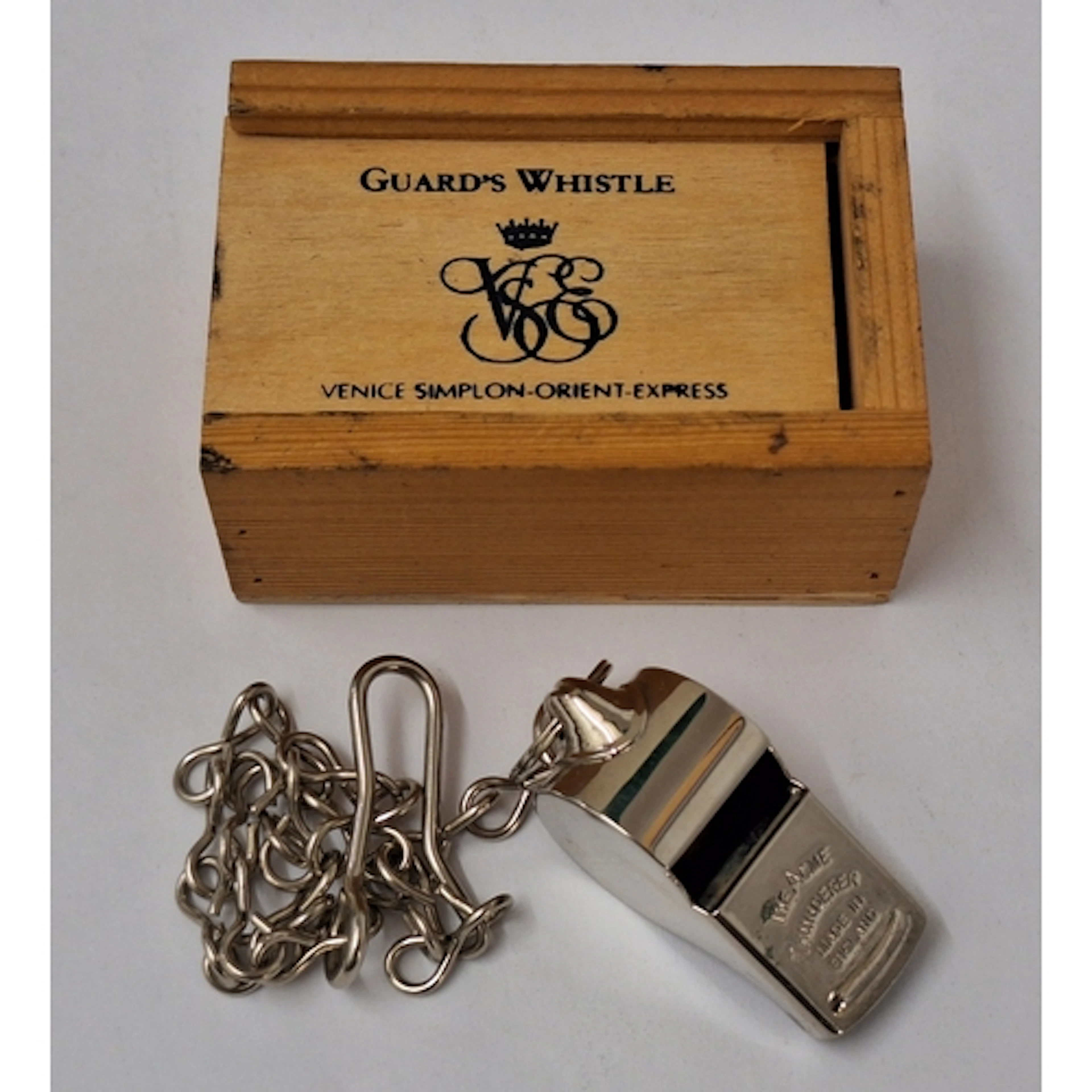 The Acme Whistle in box marked Guards Whistle Venice Simplon...