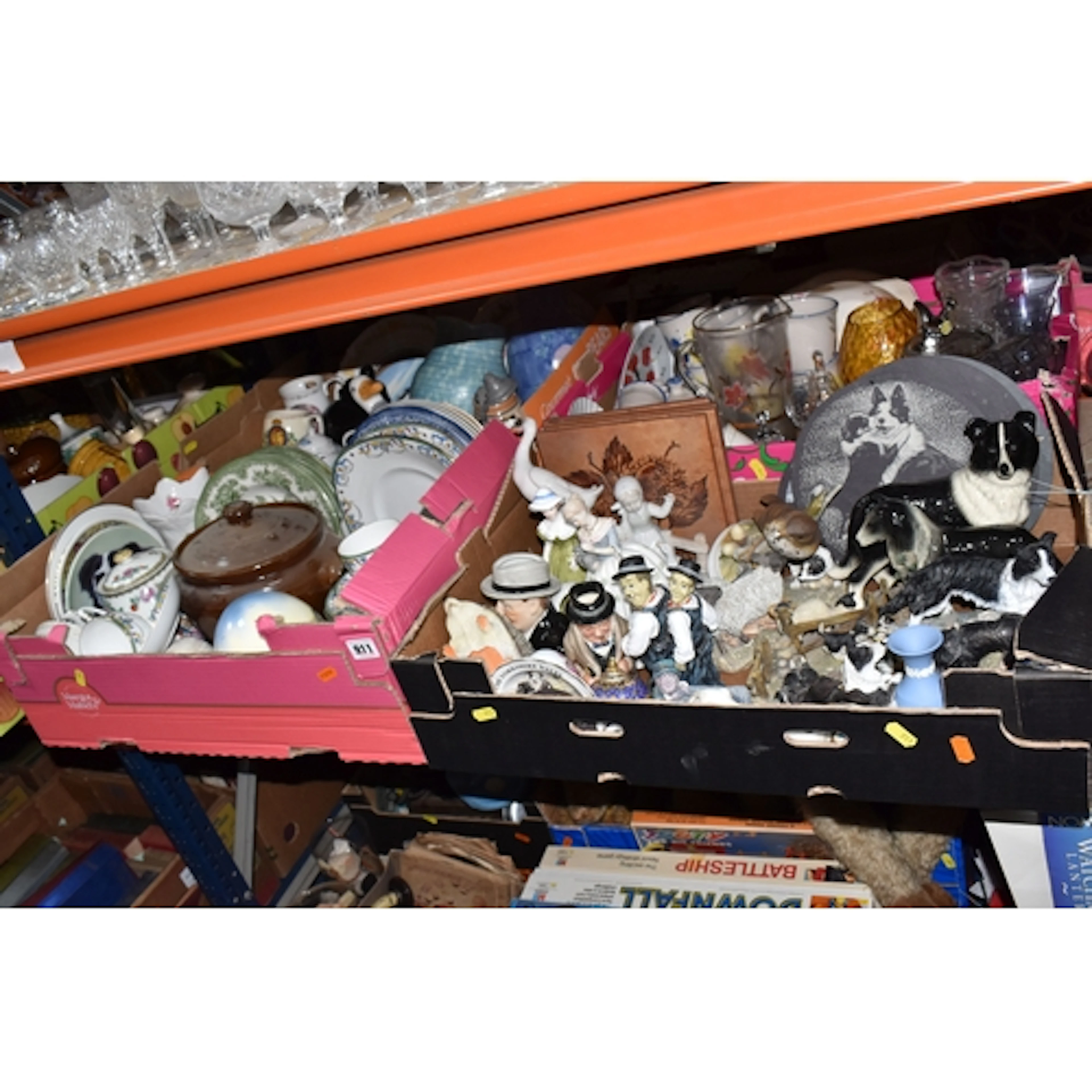 FOUR BOXES AND LOOSE MISCELLANEOUS CERAMICS AND GLASS, to in...