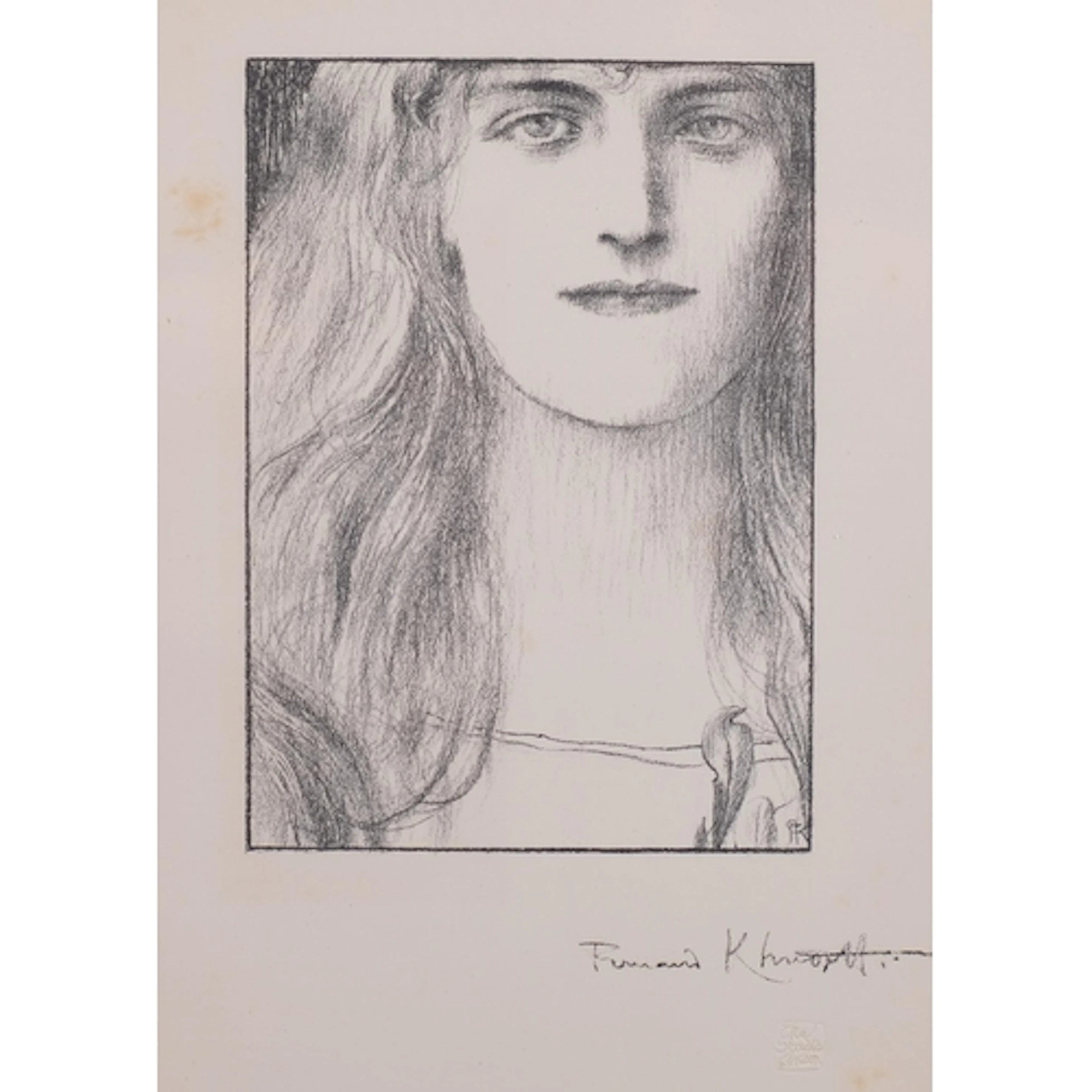 Fernande Khnopff. "Une tête de face". Lithograph. Published ...