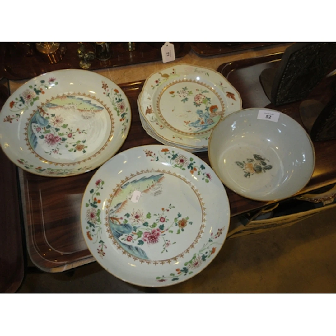 Three Chinese Antique Export Porcelain Plates, Pair of Dishe...