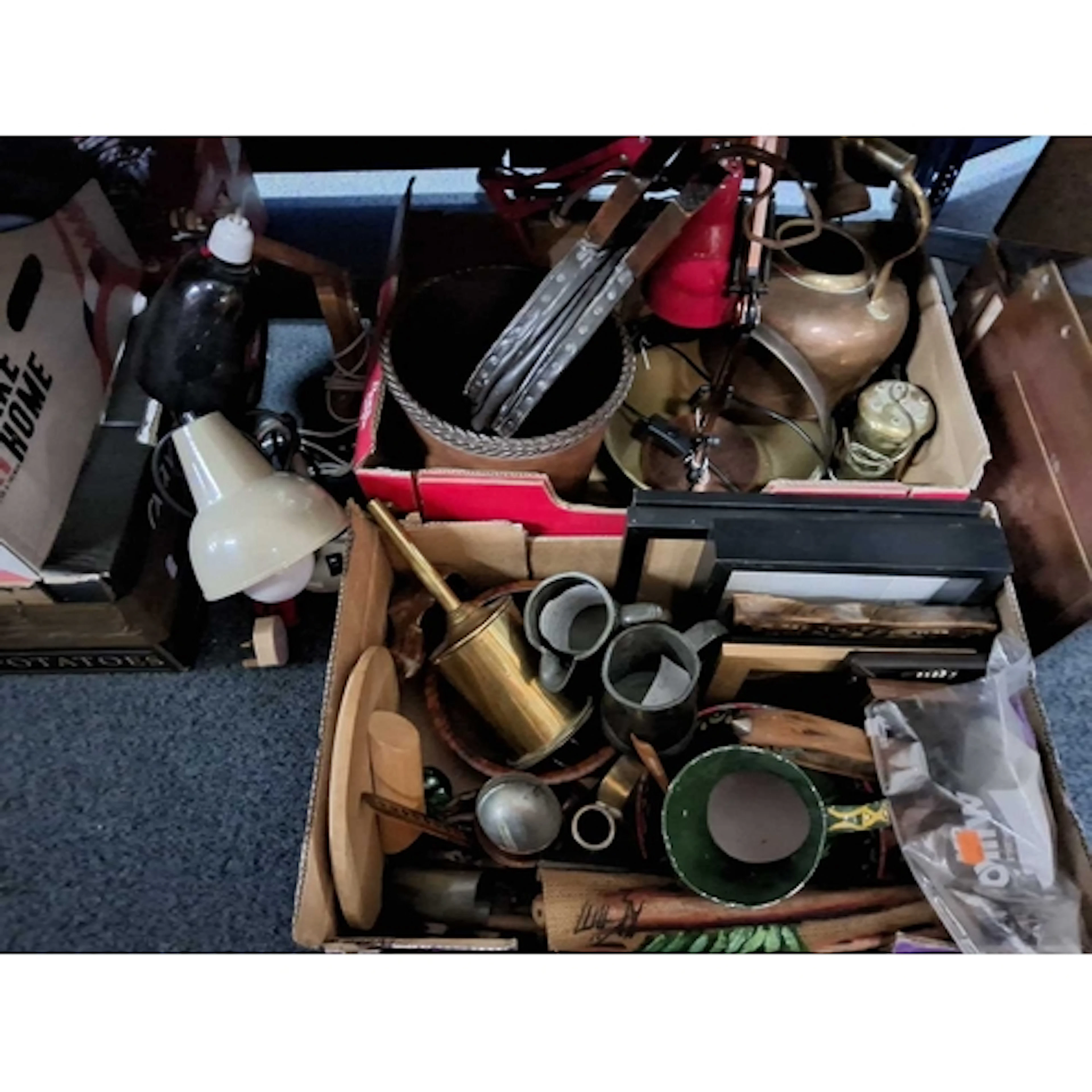 TWO BOXES AND LOOSE OF VINTAGE HOUSEHOLD ITEMS to include th...