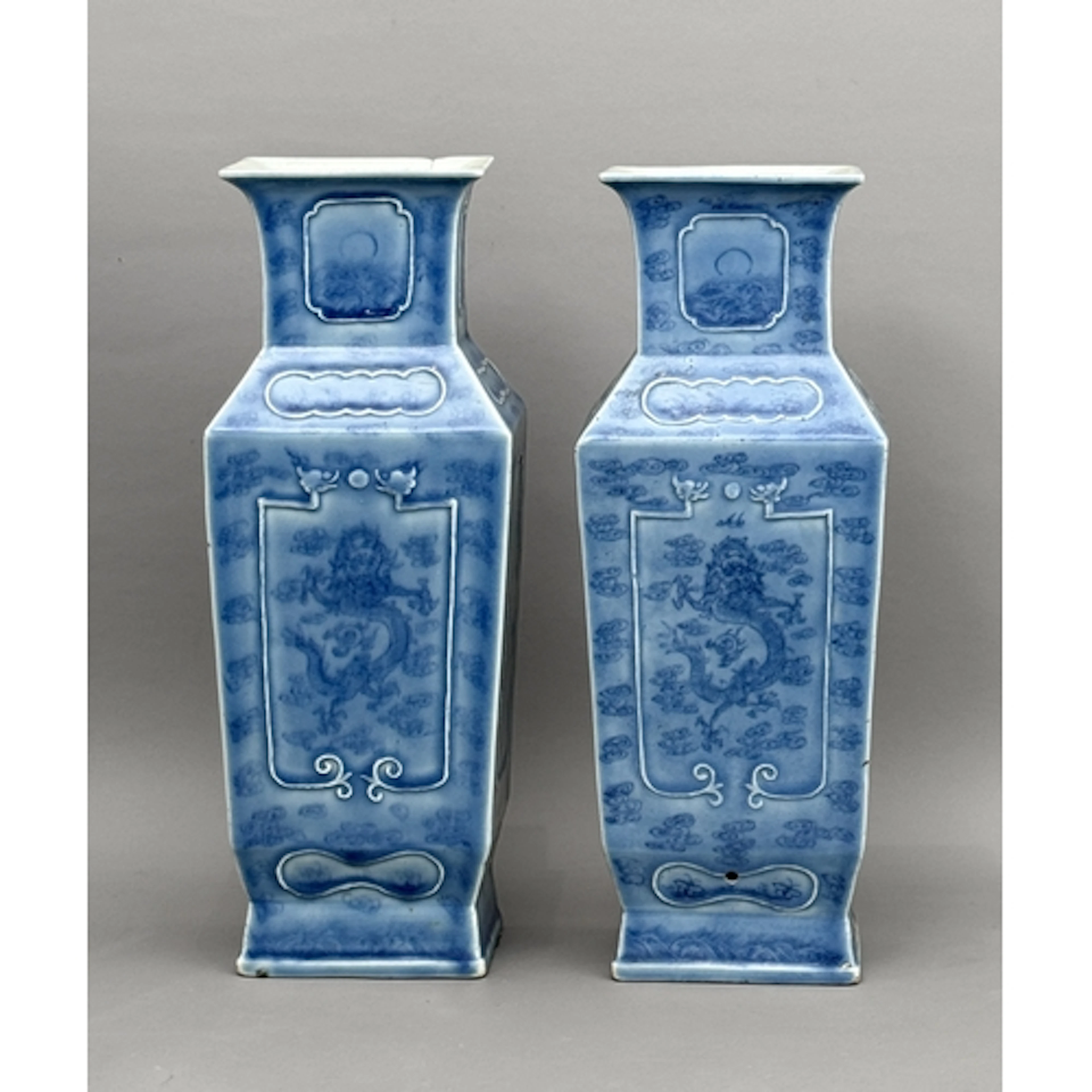 A pair of nineteenth century Chinese square sectional vases ...
