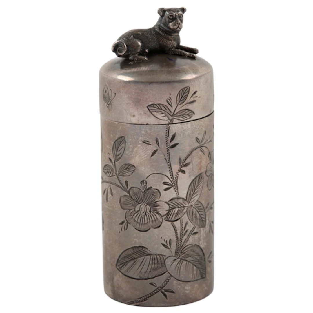 A cased late Victorian silver cylindrical scent bottle, with...