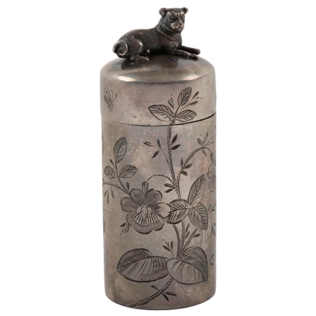 A cased late Victorian silver cylindrical scent bottle, with...