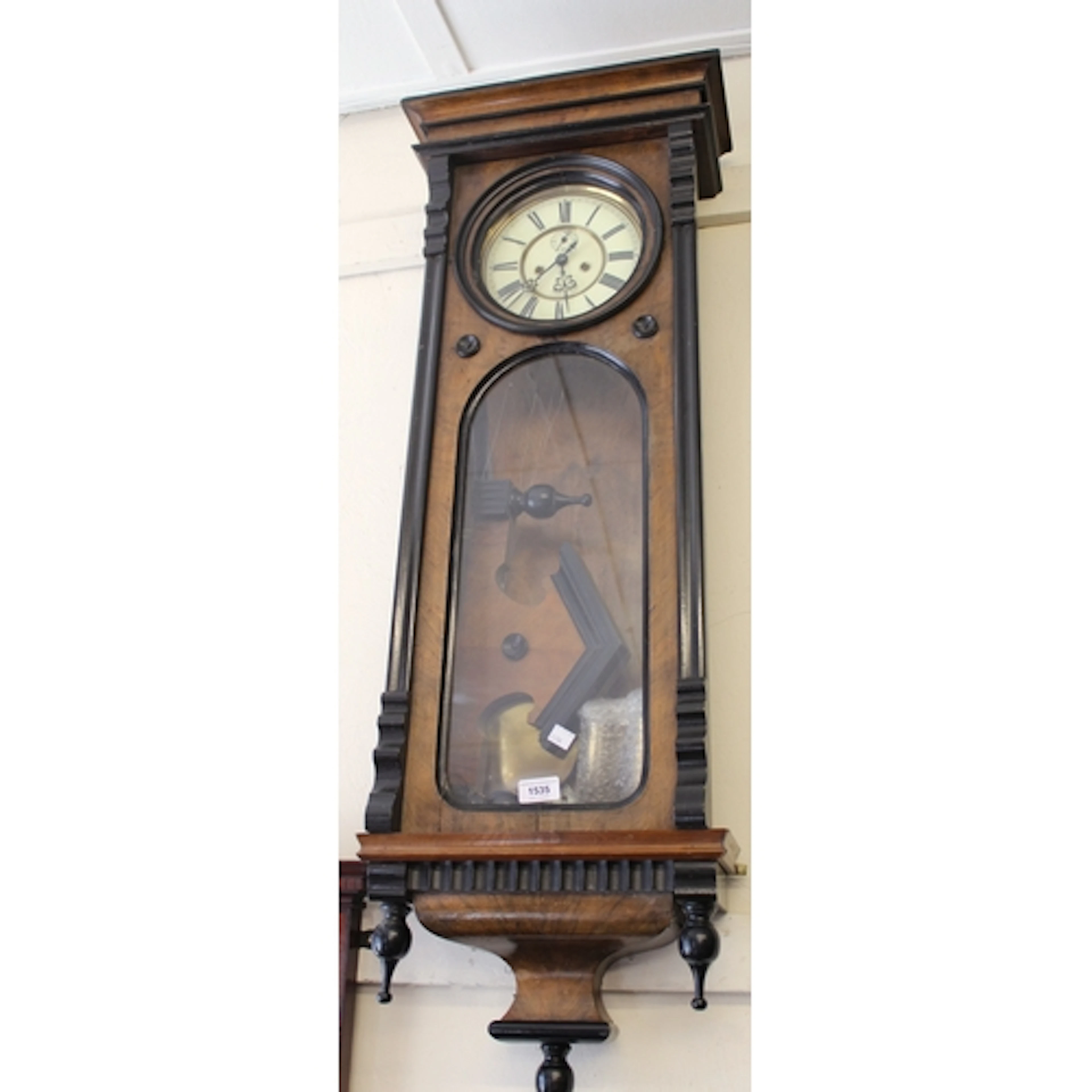 19th Century Vienna walnut and ebonised two train wall clock