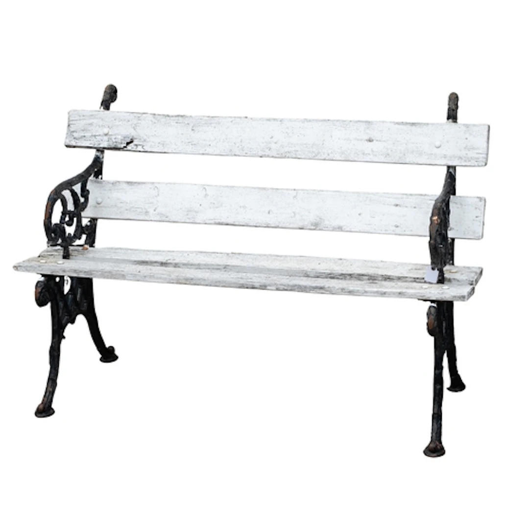 An Edwardian cast iron and painted wood garden bench, early ...