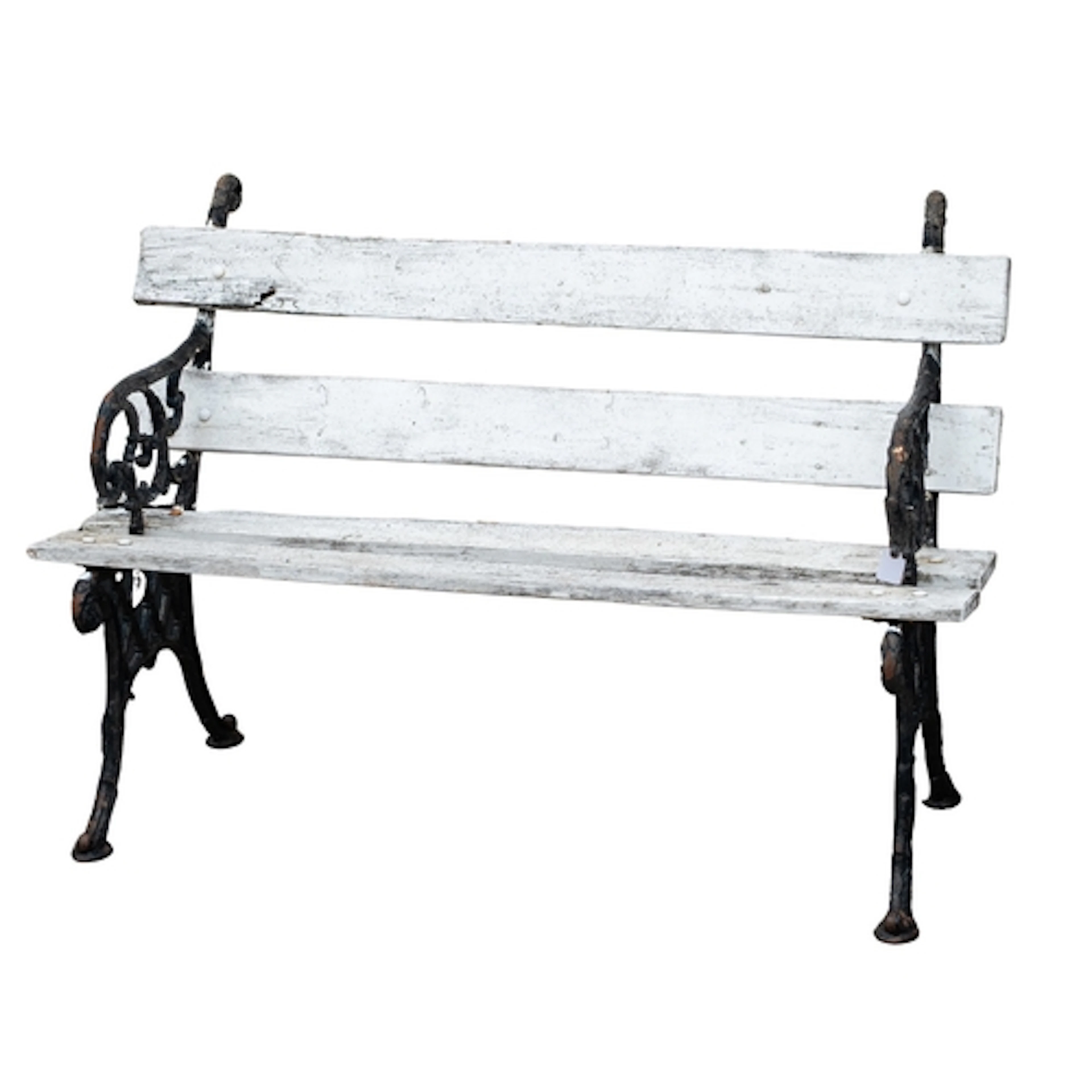 An Edwardian cast iron and painted wood garden bench, early ...