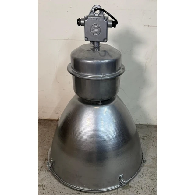A 1960s grey pendant factory lamp by Elektrosvit. Height 77c...