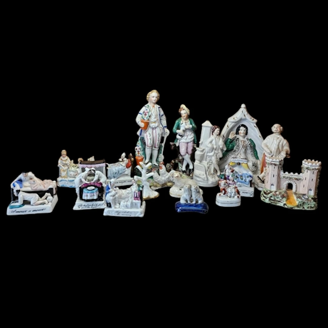 A COLLECTION OF VICTORIAN STAFFORDSHIRE POTTERY FIGURES AND ...