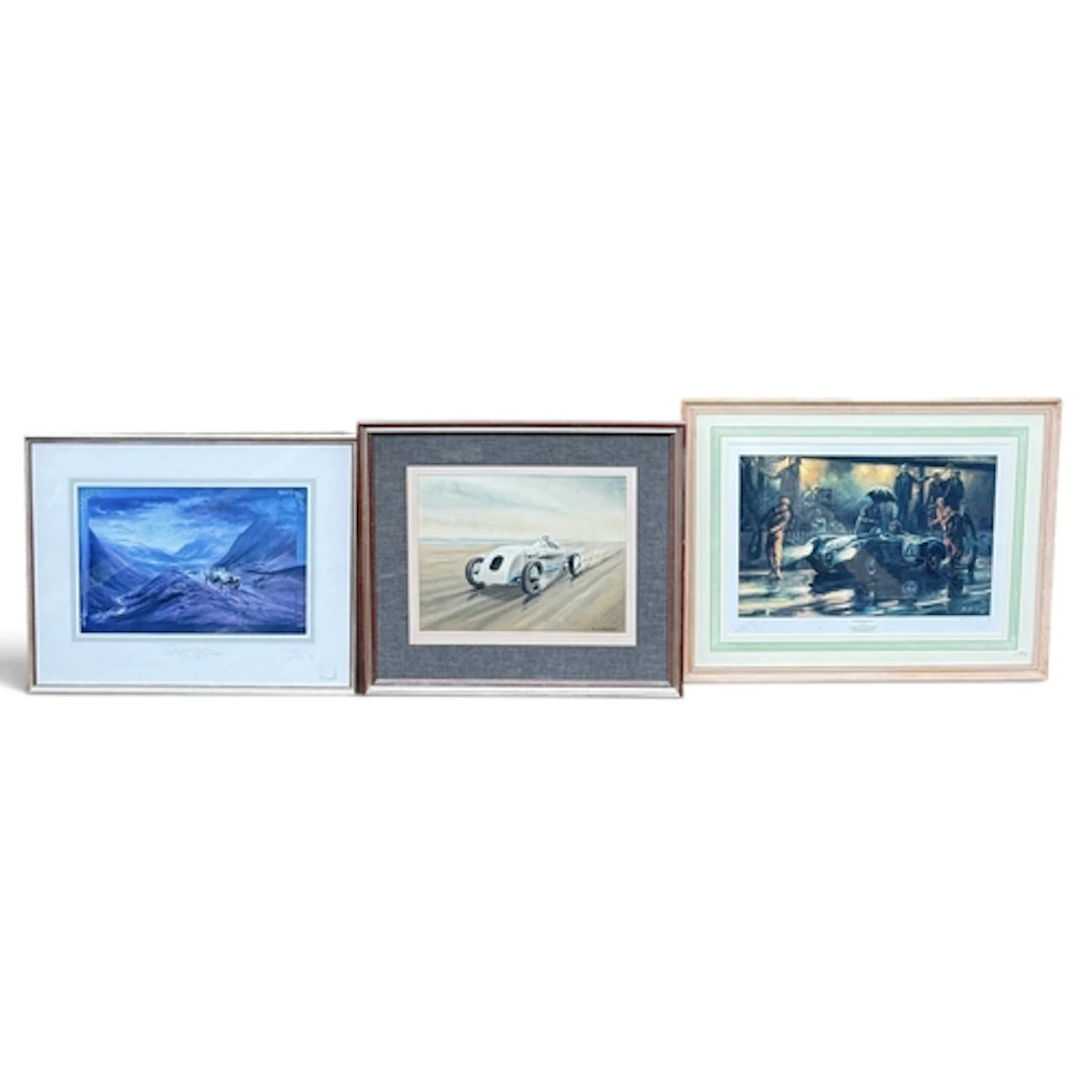 A DRAWING OF A CAR RACE Pastel on paper, 44cm x 34cm Togethe...
