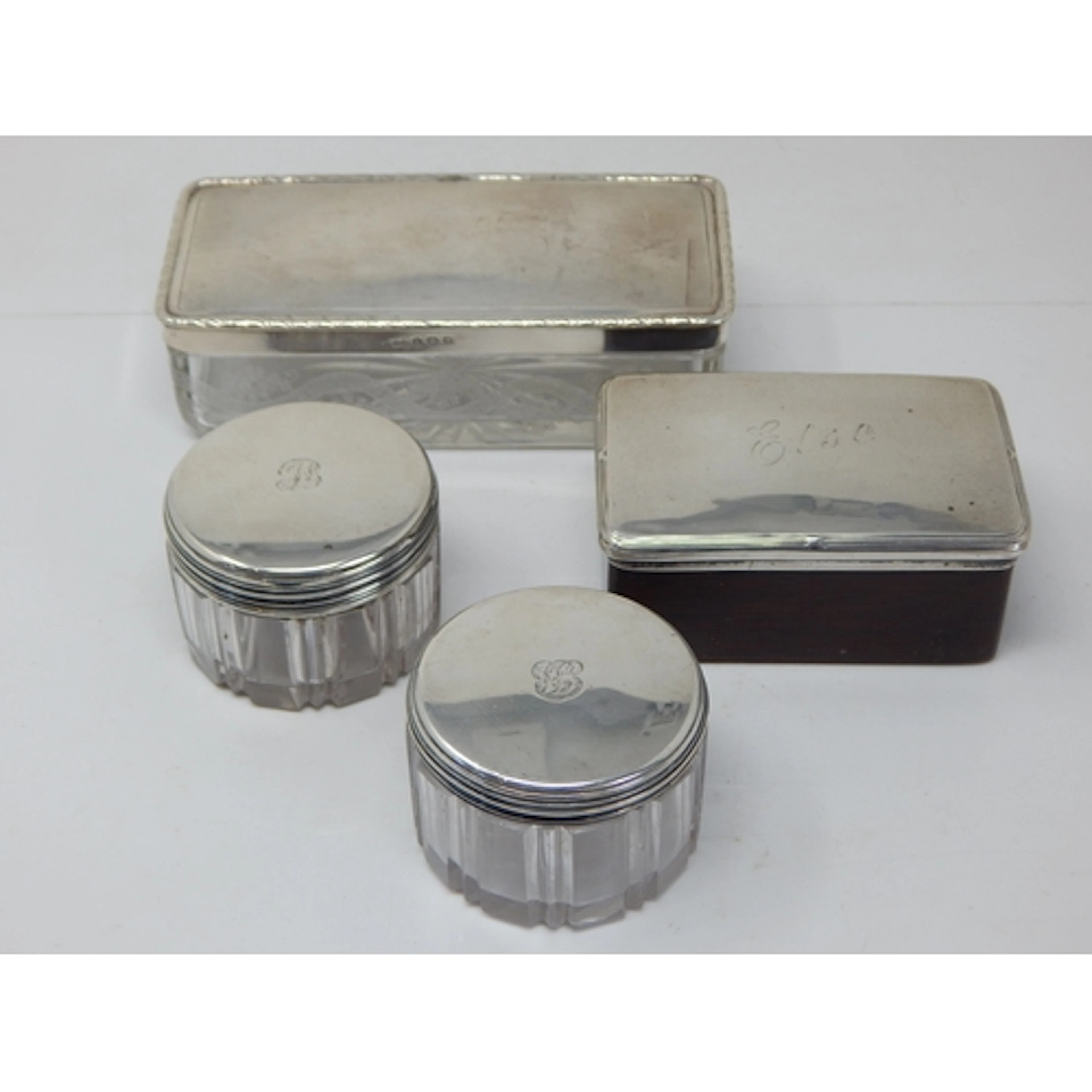 A Quantity of Hallmarked Silver Lidded Dressing Tables Jars:...
