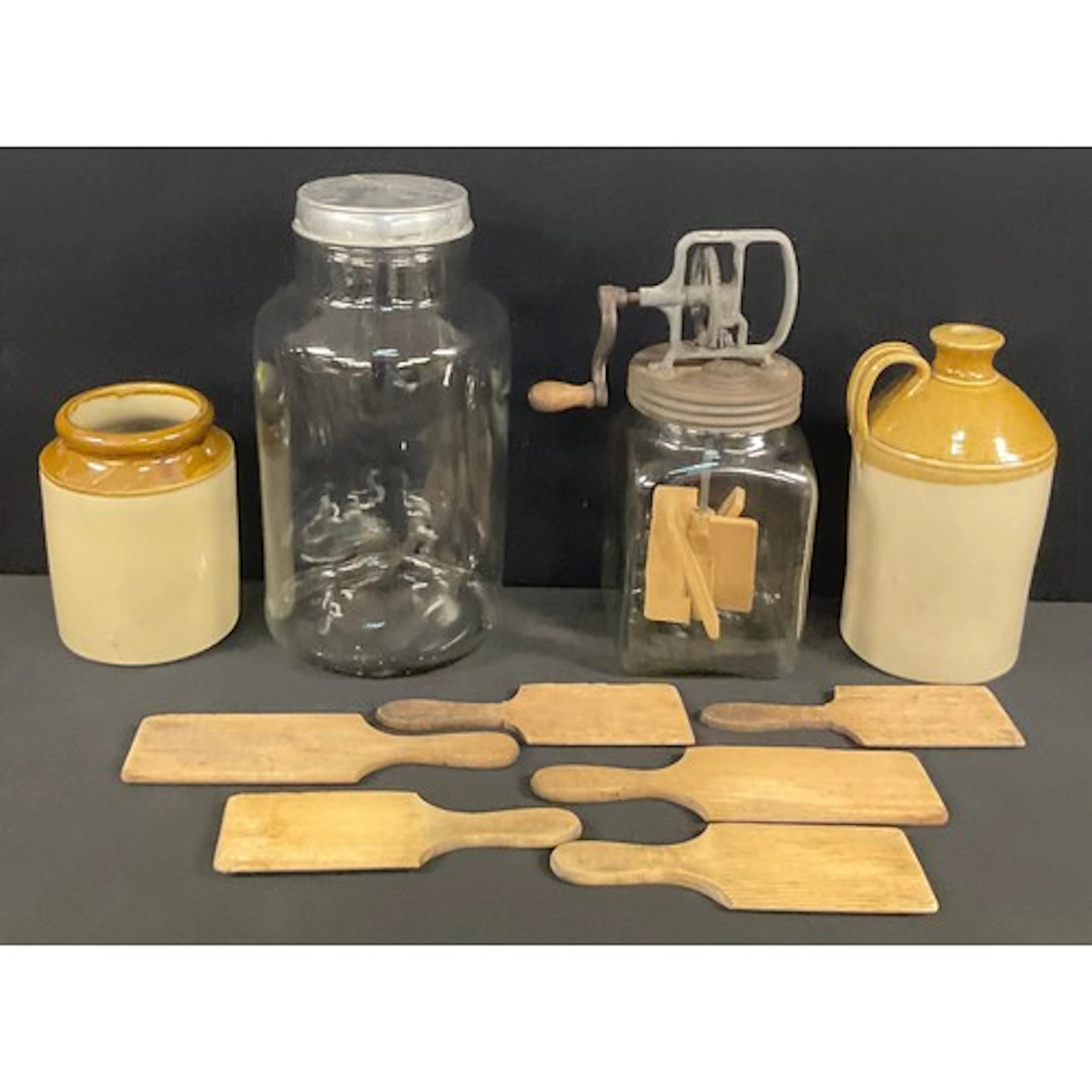 Kitchenalia - an early 20th century clear glass manual butte...