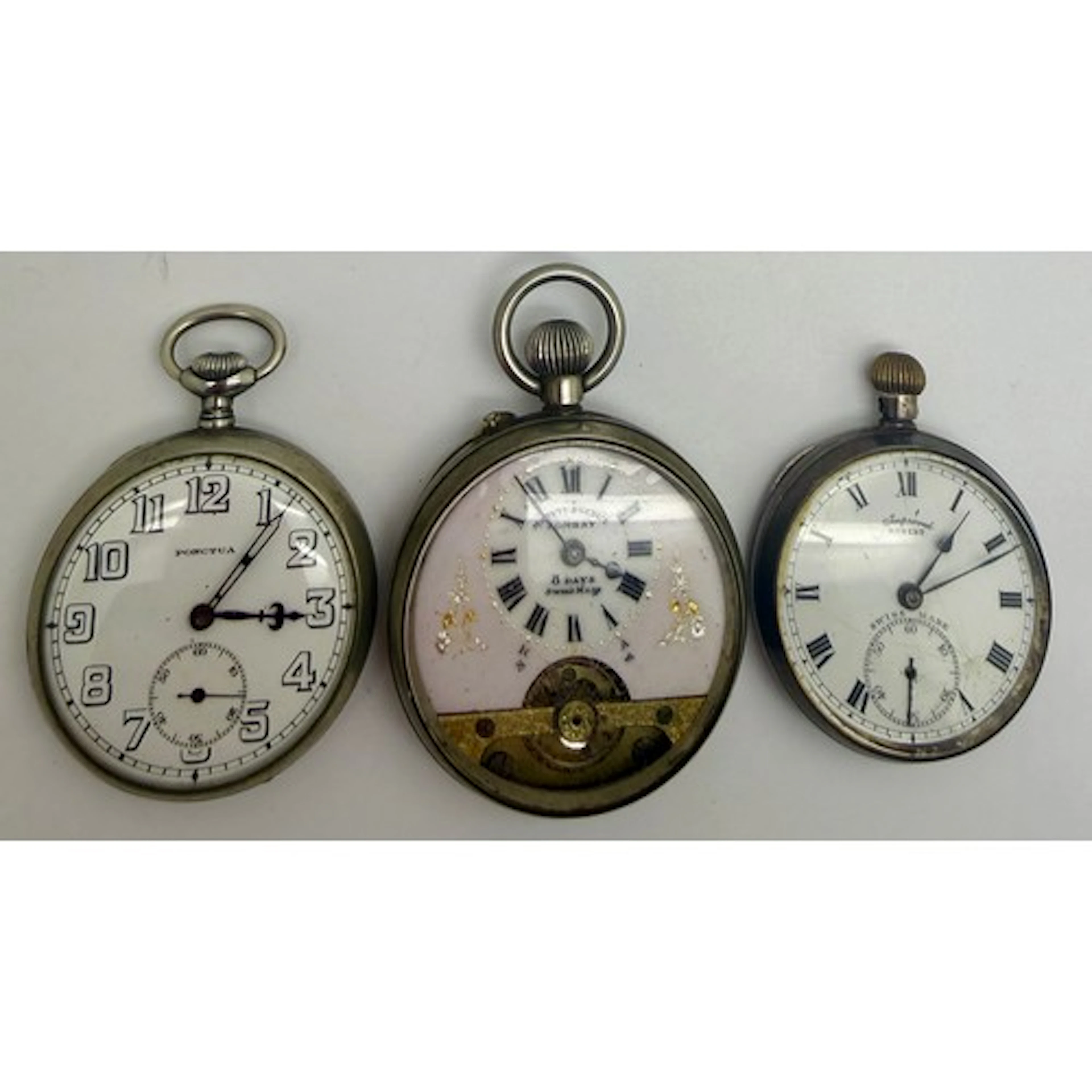 Three pocket watches to include Ponctua, Hubert, .900 silver...