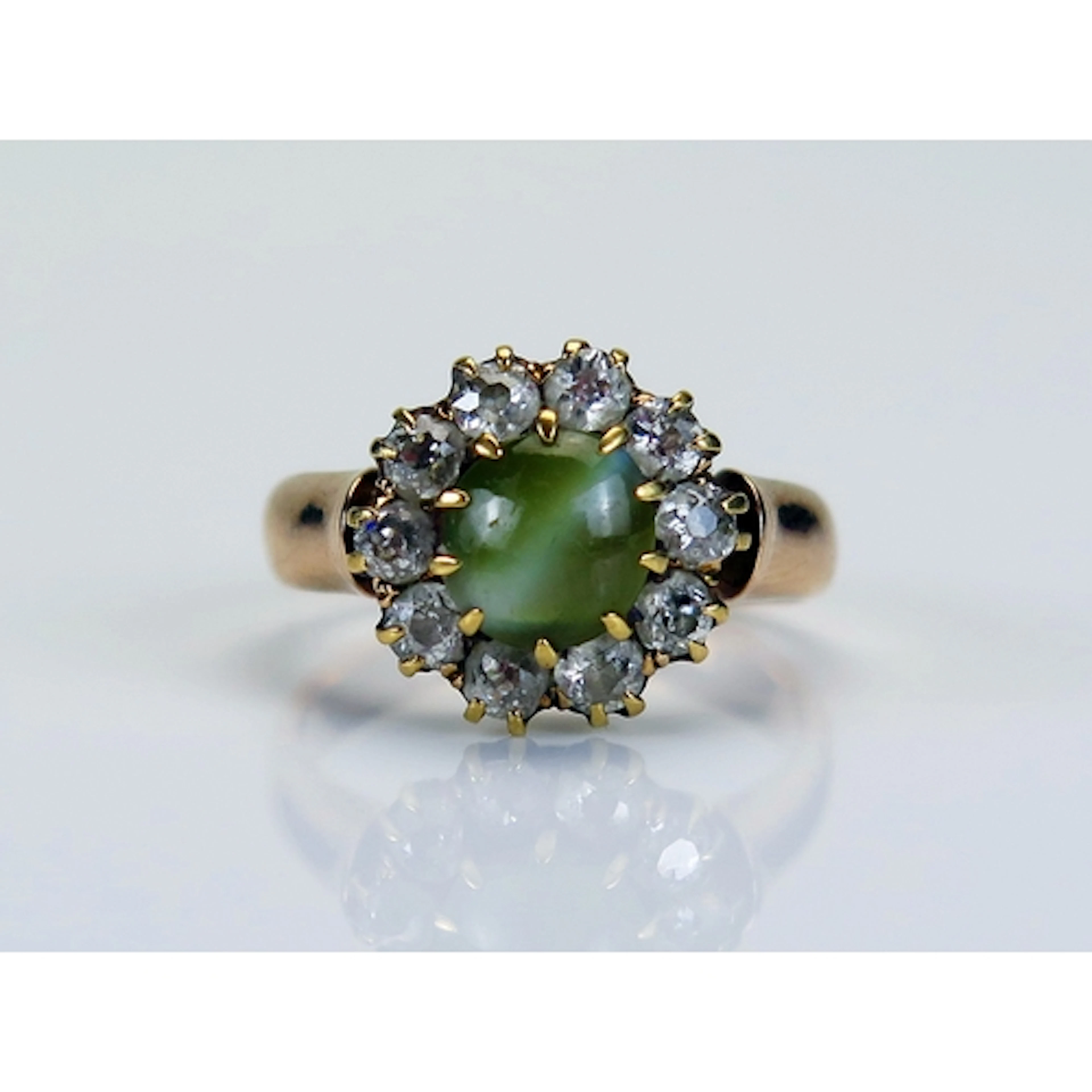 A Victorian cat's eye chrysoberyl and old cut diamond cluste...