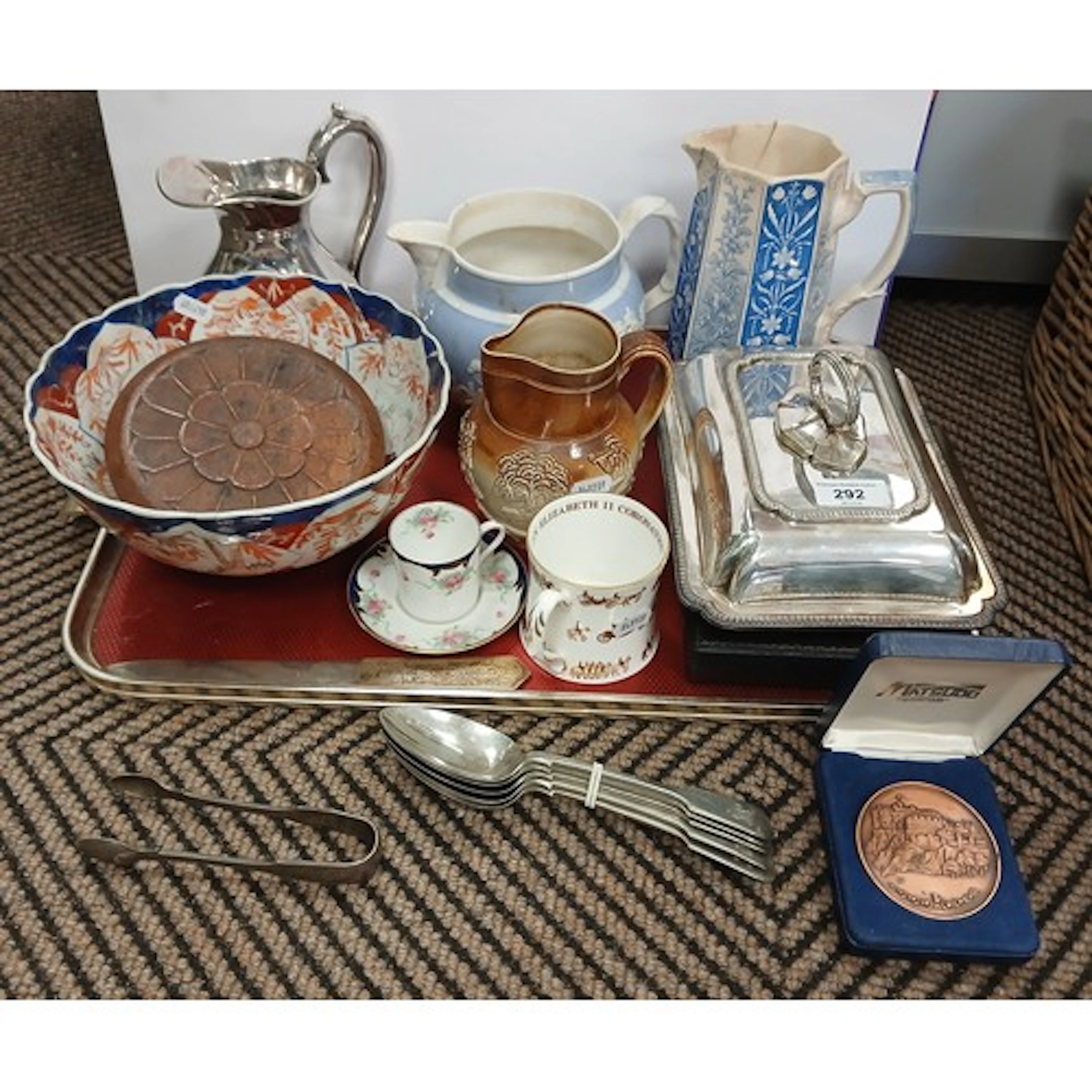 Ep entree dish, two Victorian embossed jugs, ep table spoons...