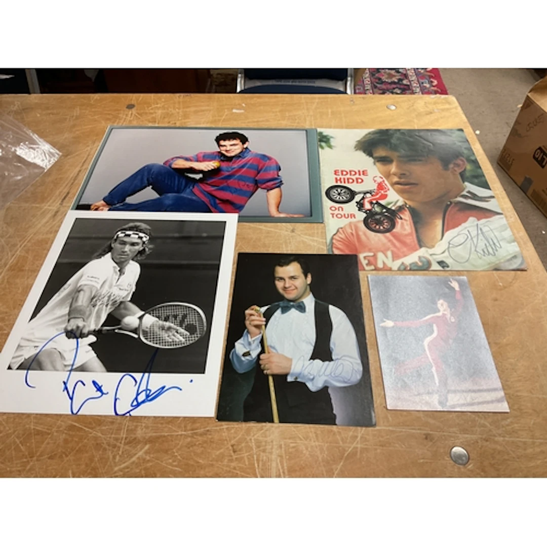 Autographed photos of Eddie Kidd, Robin Cousins, Will Carlin...