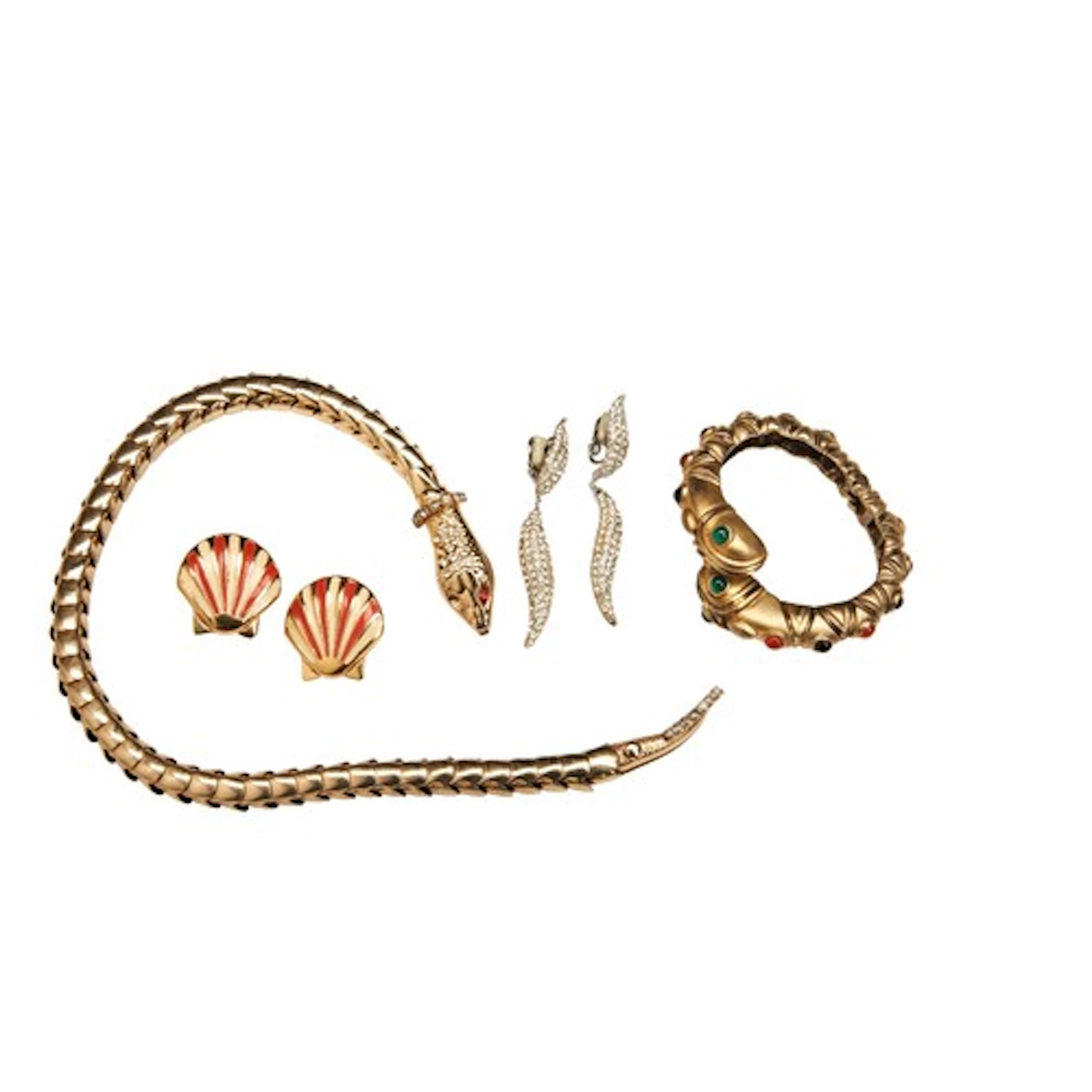 CINER, A PAIR OF WHITE PASTE EARPENDANTS, the articulated ea...