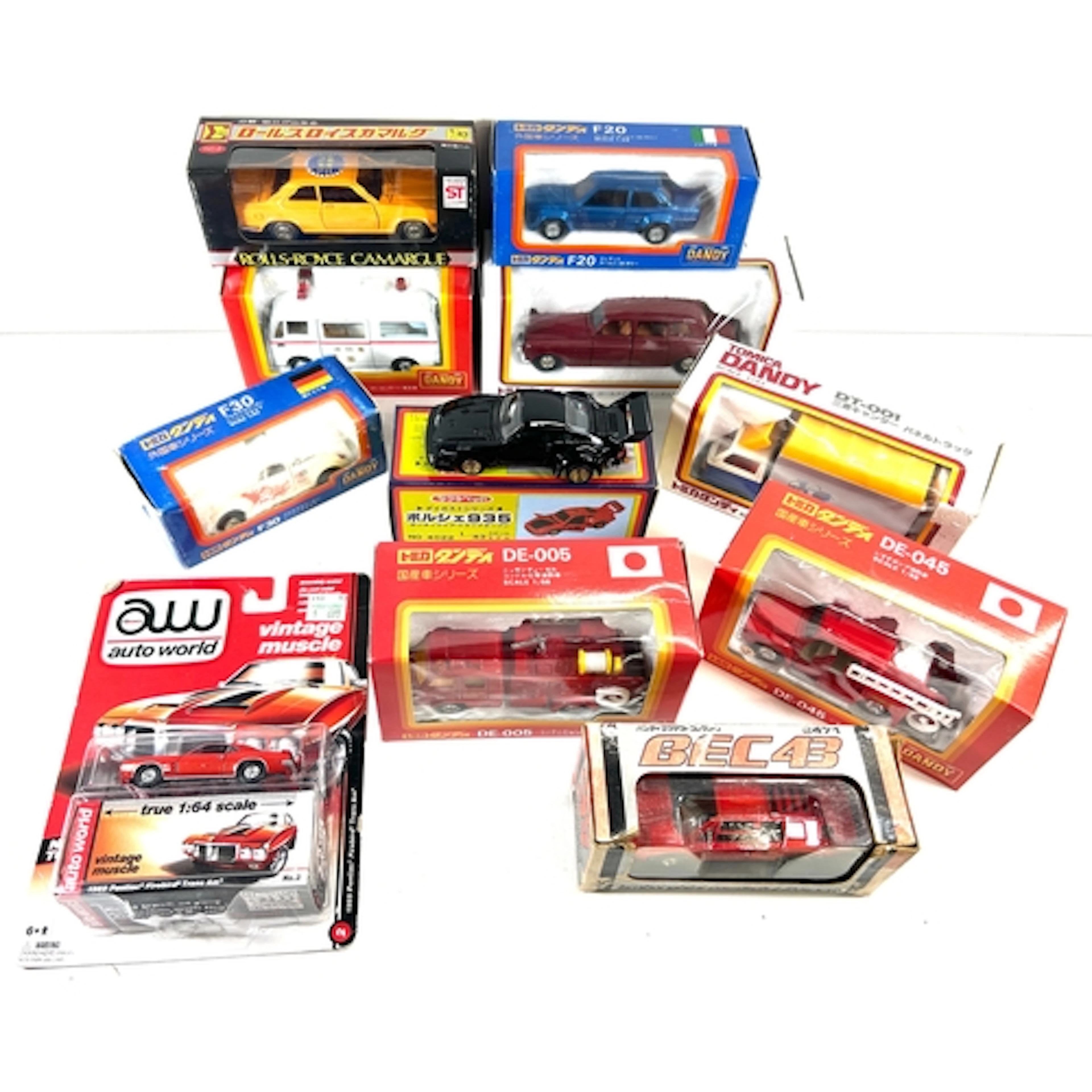 12 Japanese produced vehicles. Tomica, Dandy etc. Fiat 131 M...