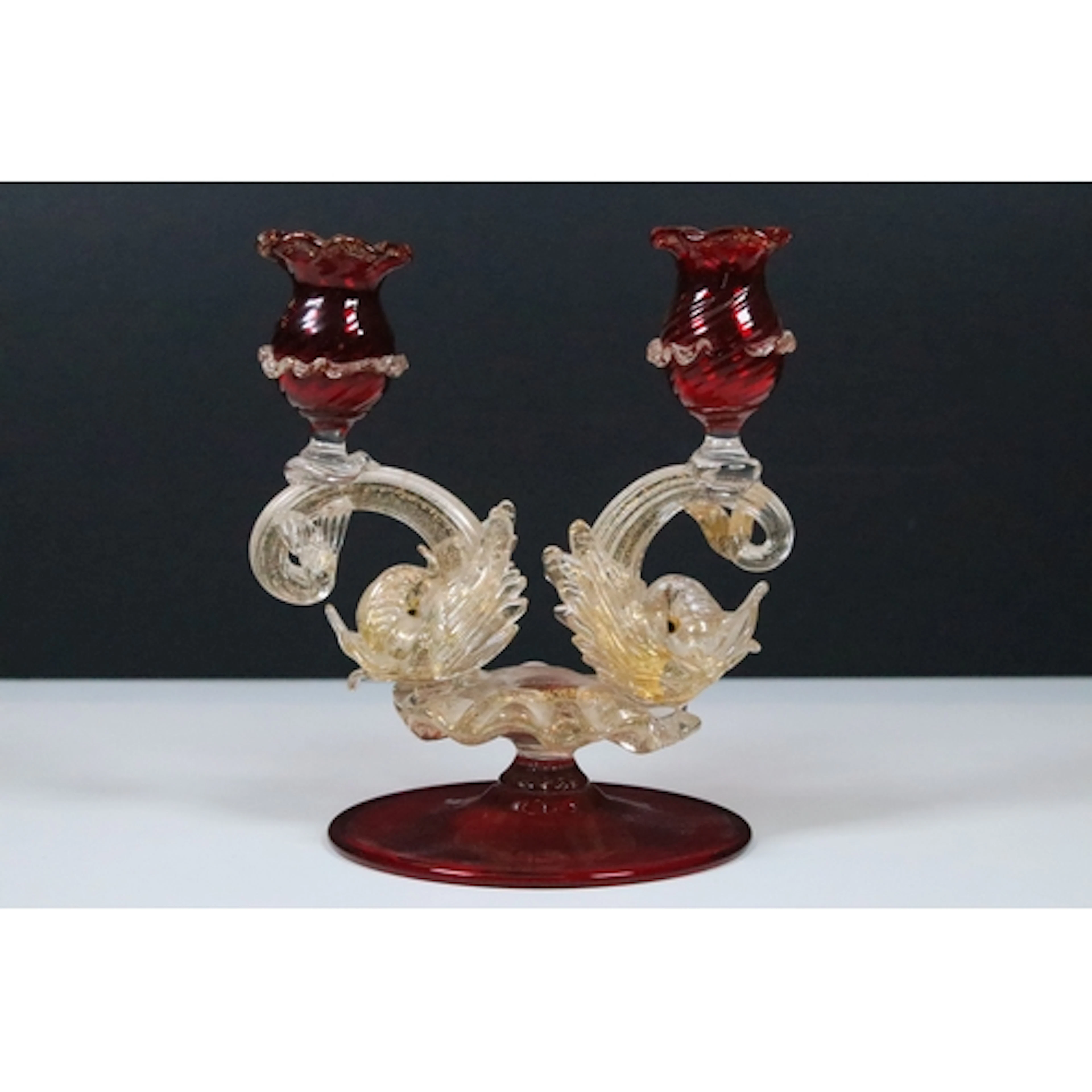 Mid century Murano glass double branch candlestick, the two ...