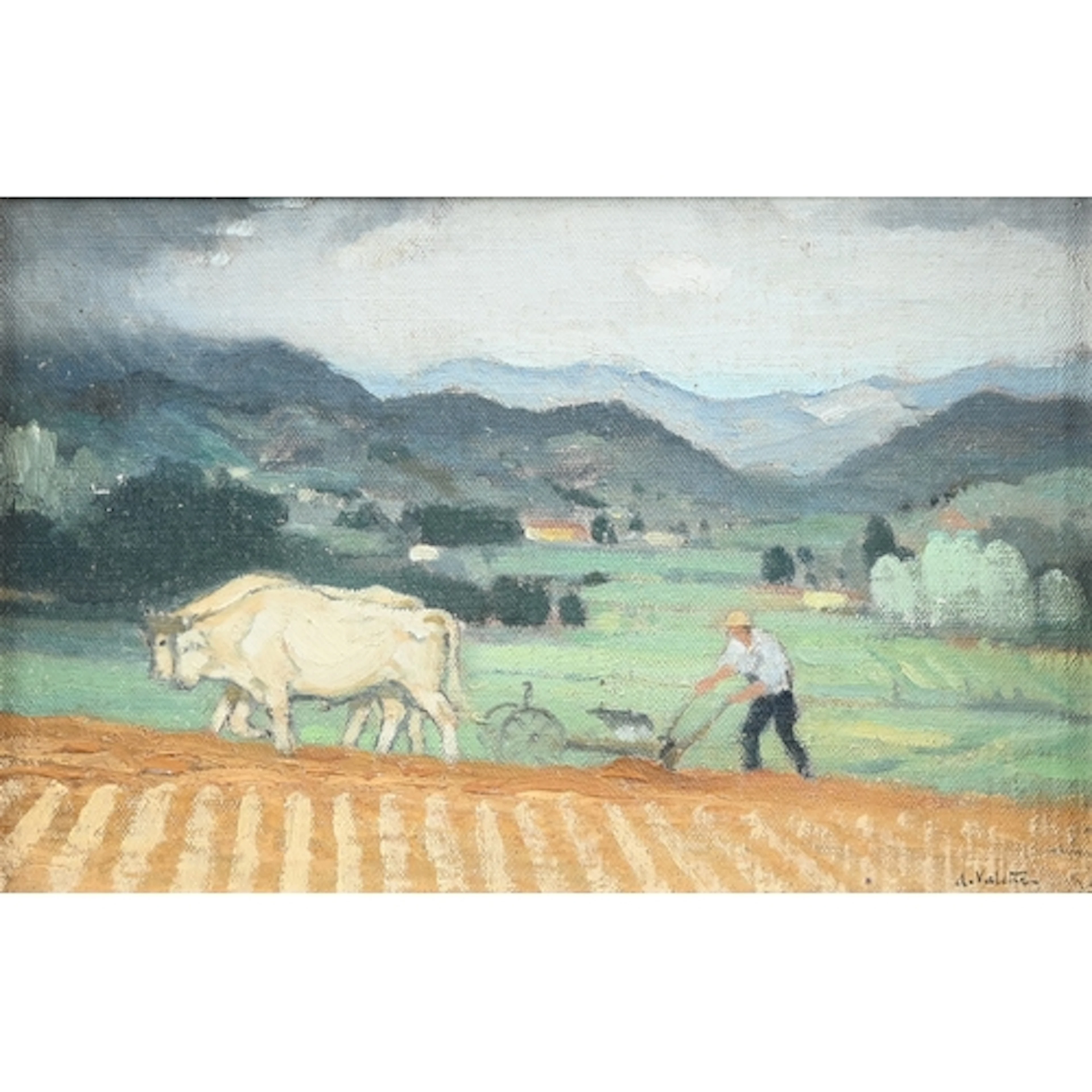 Pierre Adolphe Valette (1876-1942) -Ploughing by Bullock, si...