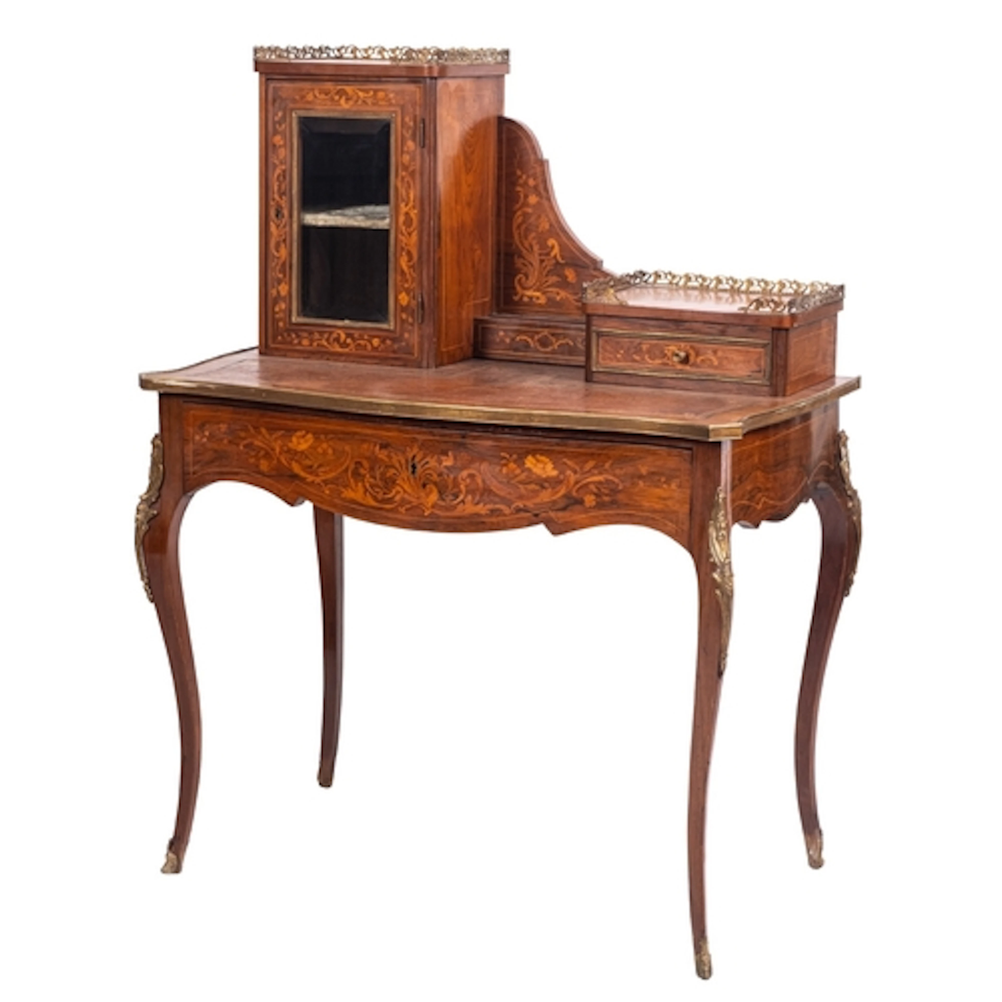 A walnut and marquetry bureau de dame in late Louis XV taste...