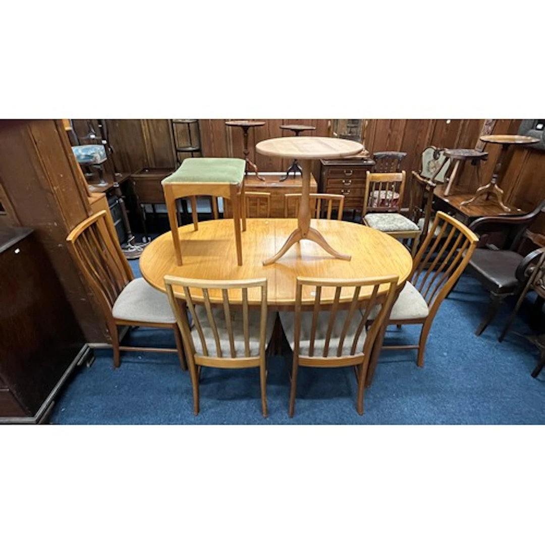 Contemporary dining table, six chairs, occasional table and ...