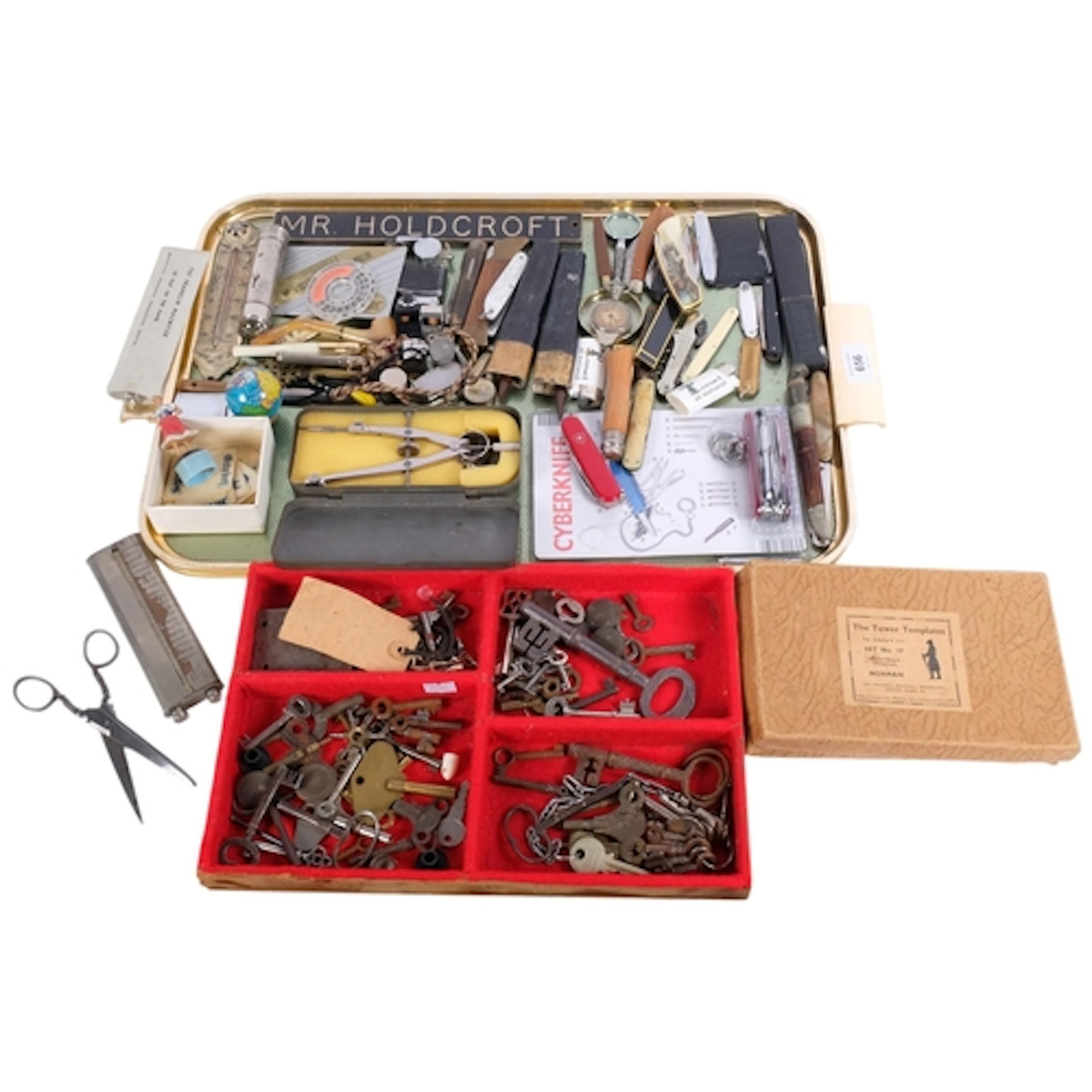 Penknives, Swiss Army knives, keys, whistles, and other inte...