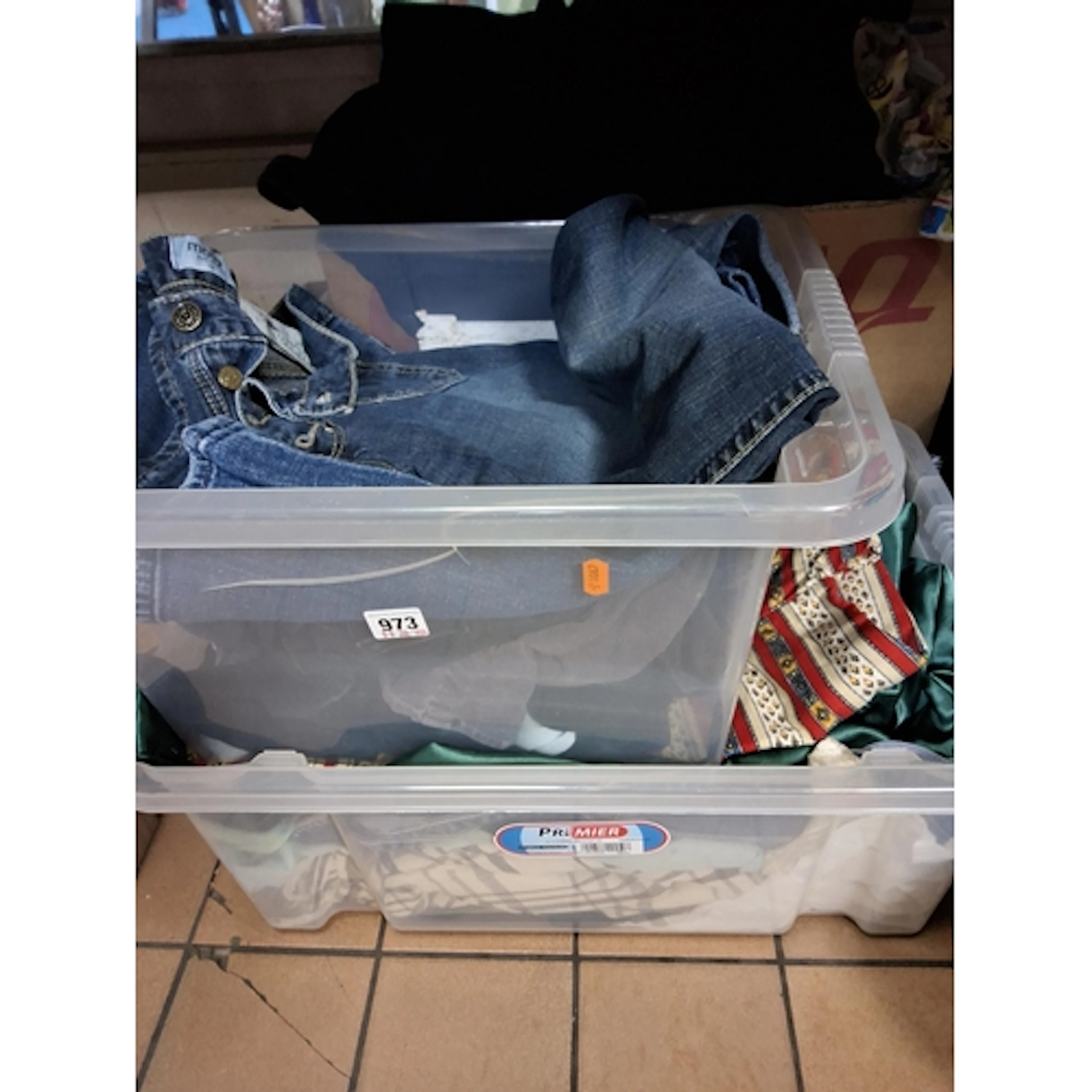 FOUR BOXES OF LADIES' CLOTHES, to include tops, t-shirts, je...
