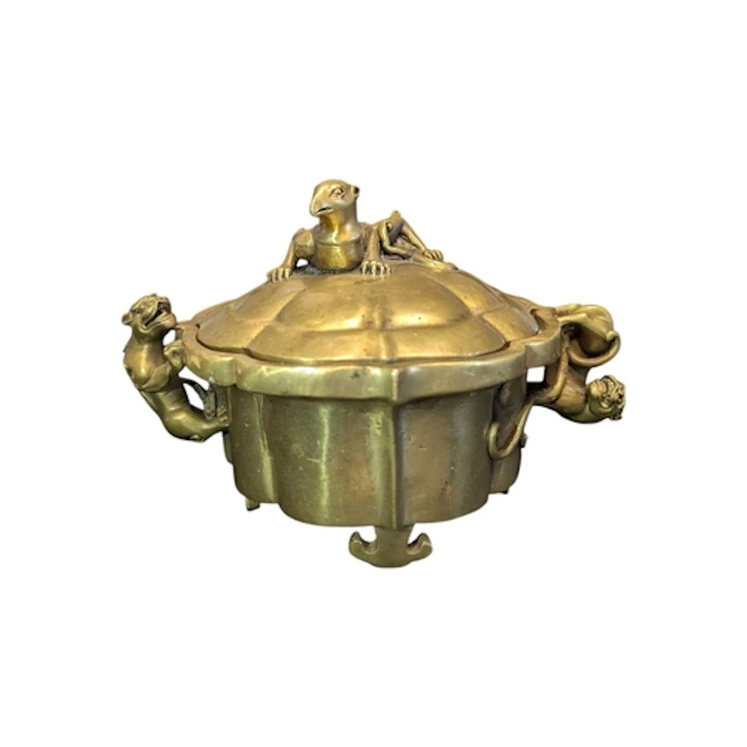 20th century Chinese brass lidded censer / incense burner. F...