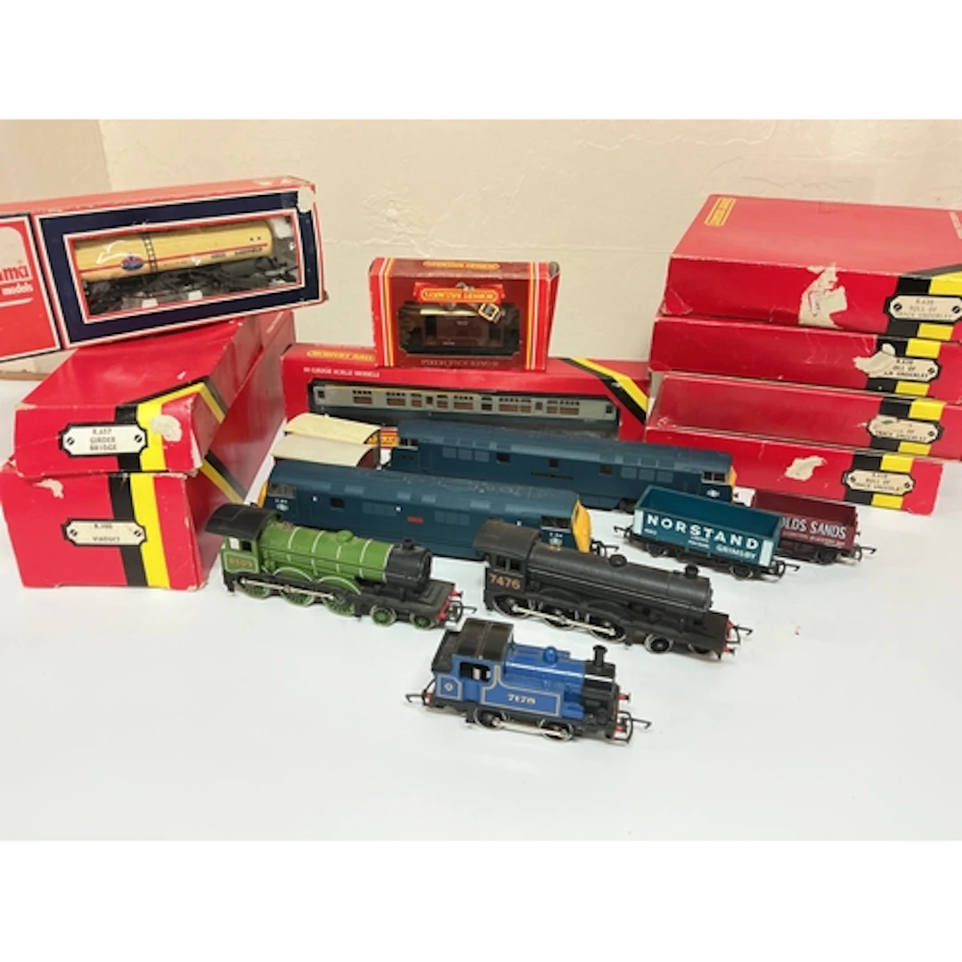 A Box Containing 00 Gauge Locomotives. Rolling Stock, Track ...