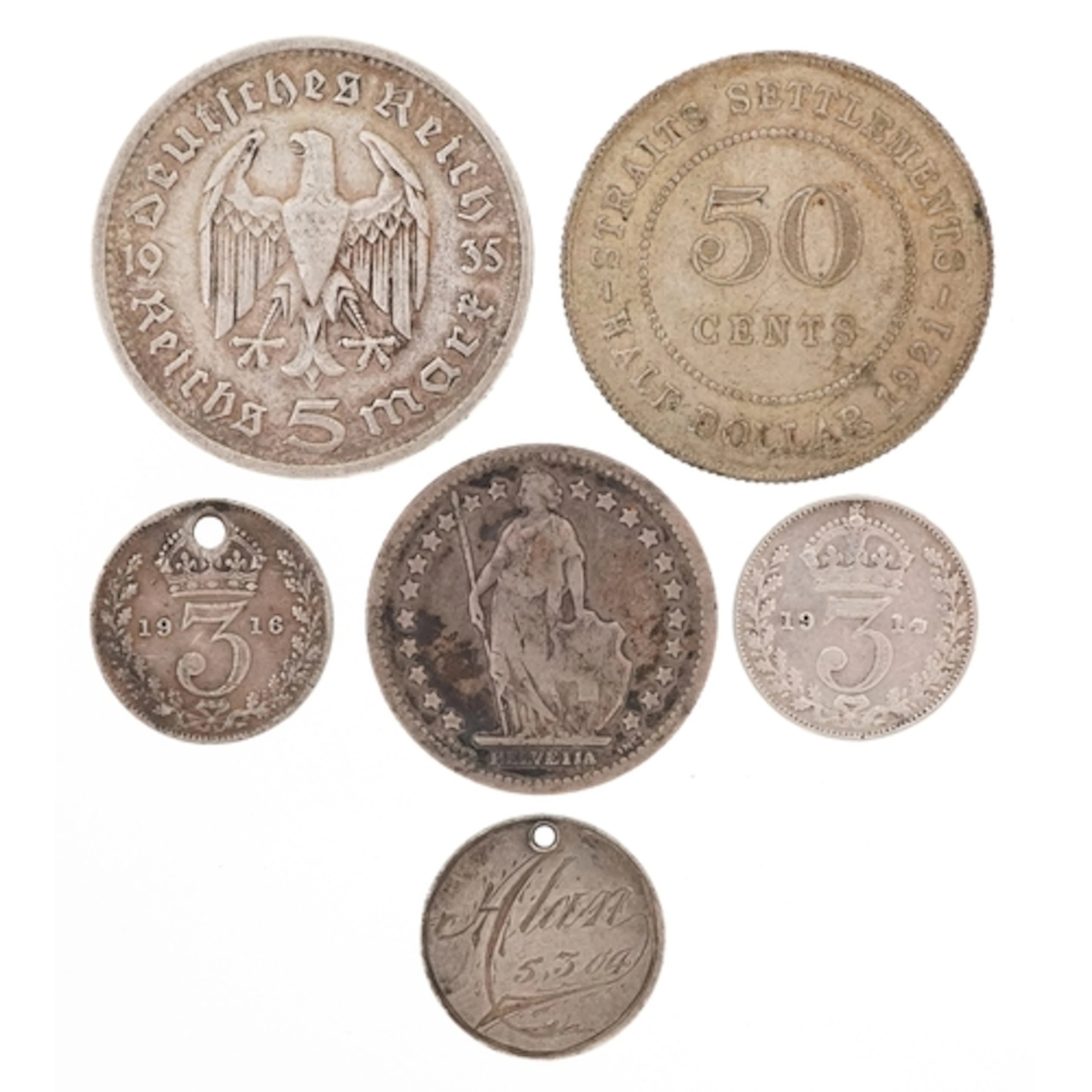 Small group of 19th century and later silver coins including...