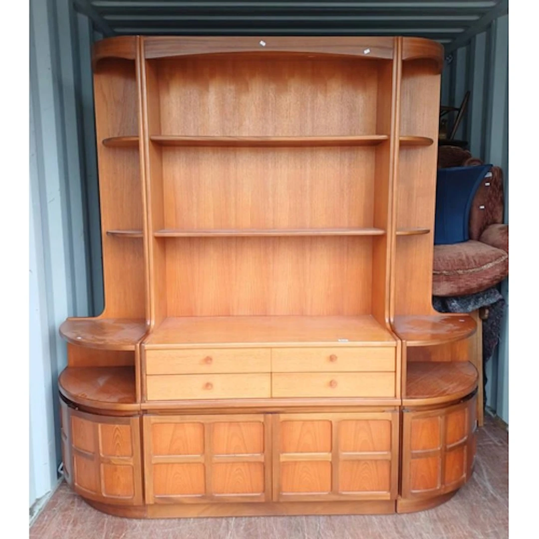 TEAK LIVING ROOM UNIT IN 3 SECTIONS, 193CM TALL