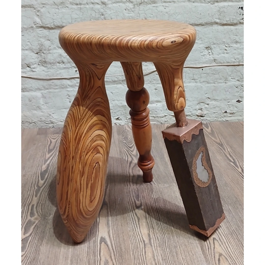 John Southworth Prescott (b1939), stool, plywood, yew wood a...