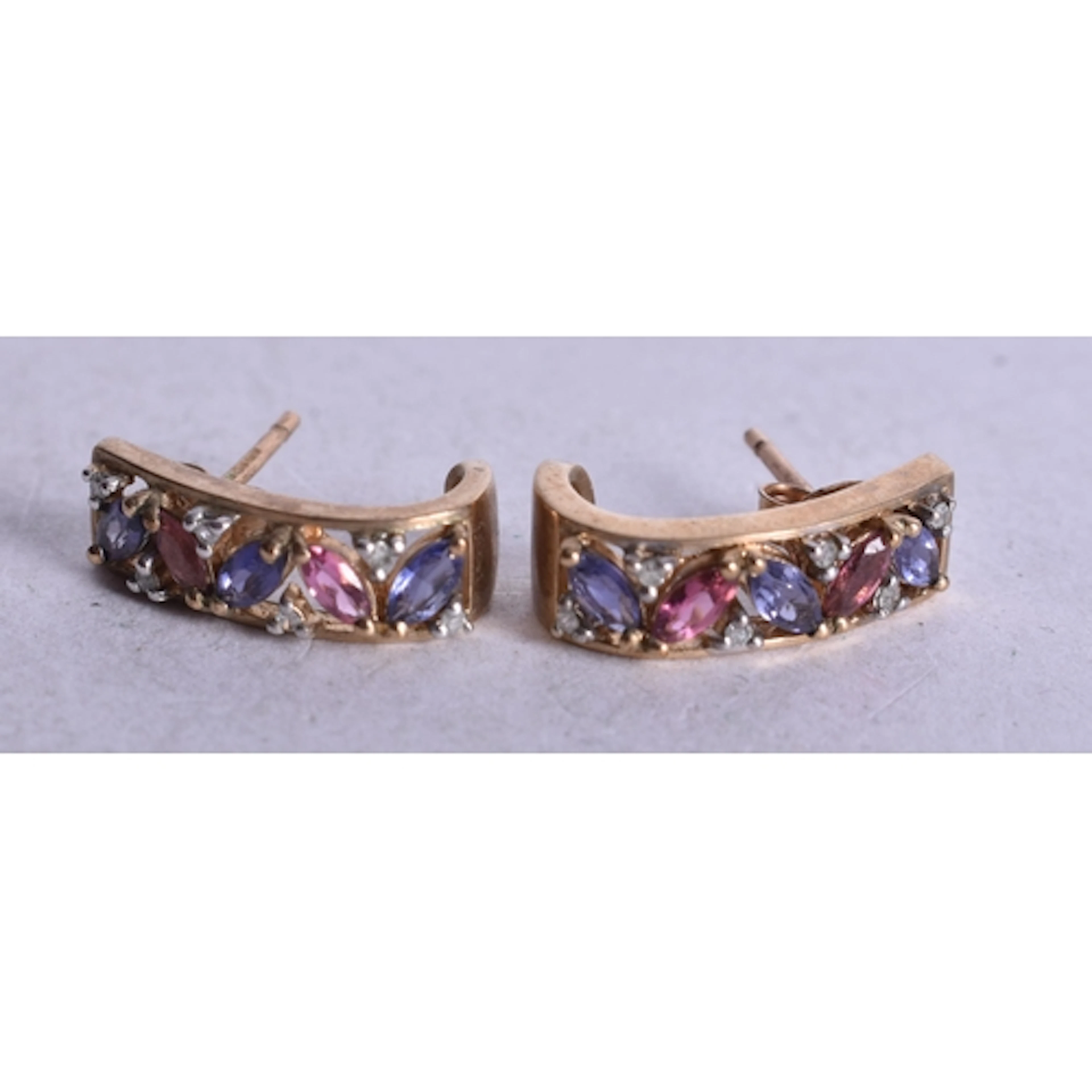 9ct gold tourmaline, iolite and diamond earrings (2.6g). 1.5...