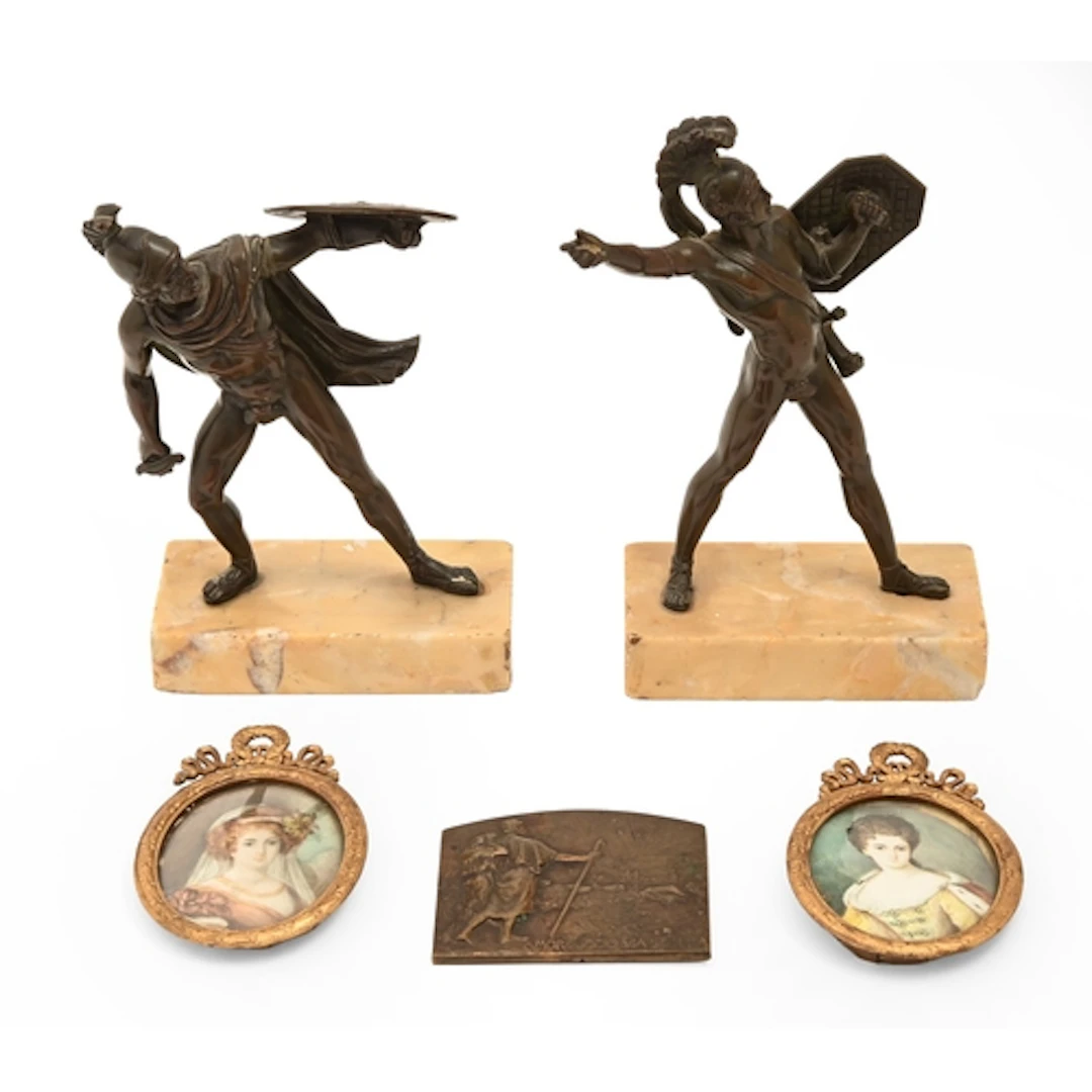 A pair of bronze figures of Romulus and Titus Tatius, cast a...