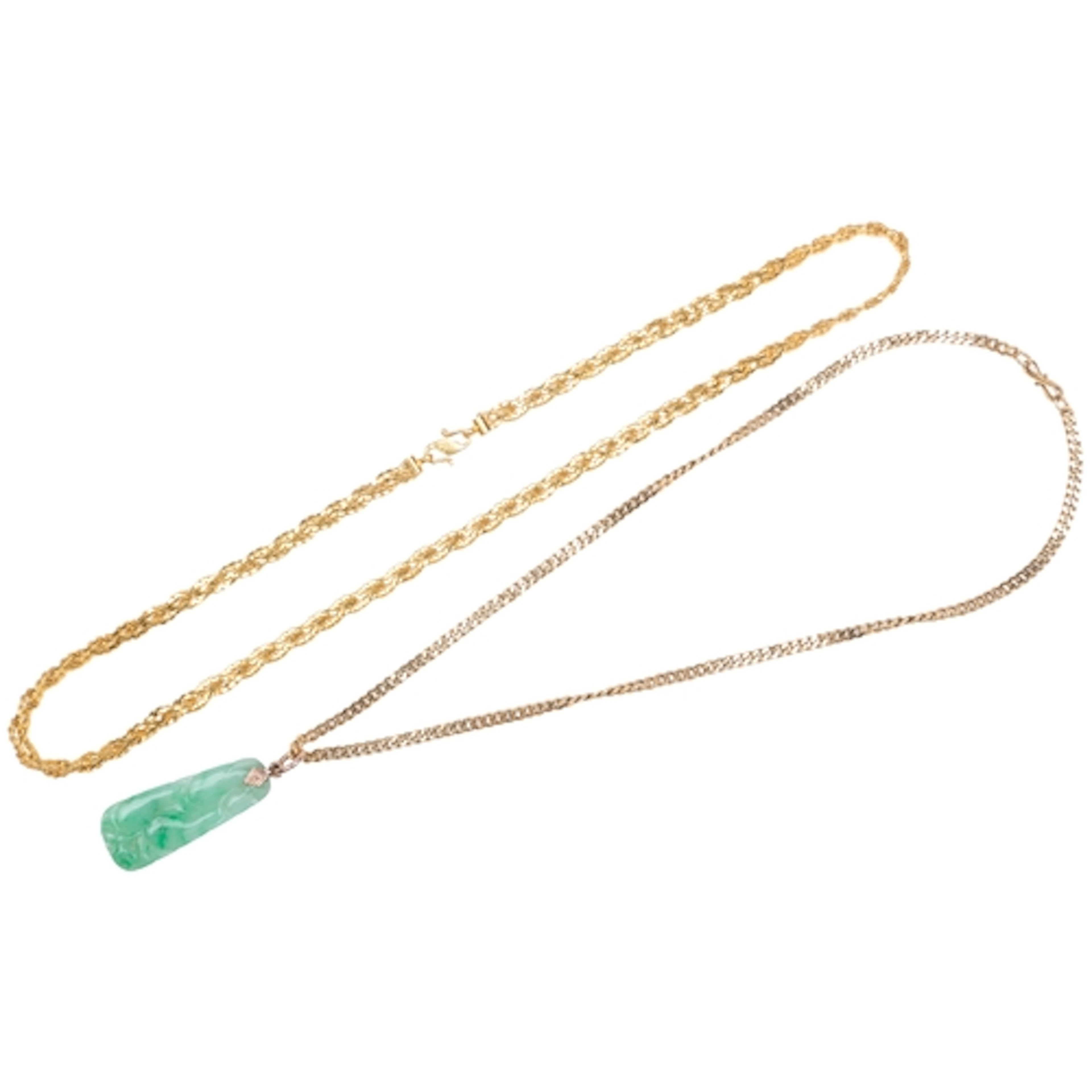 Two gold chains and a jadeite pendant, comprising: a gold ne...