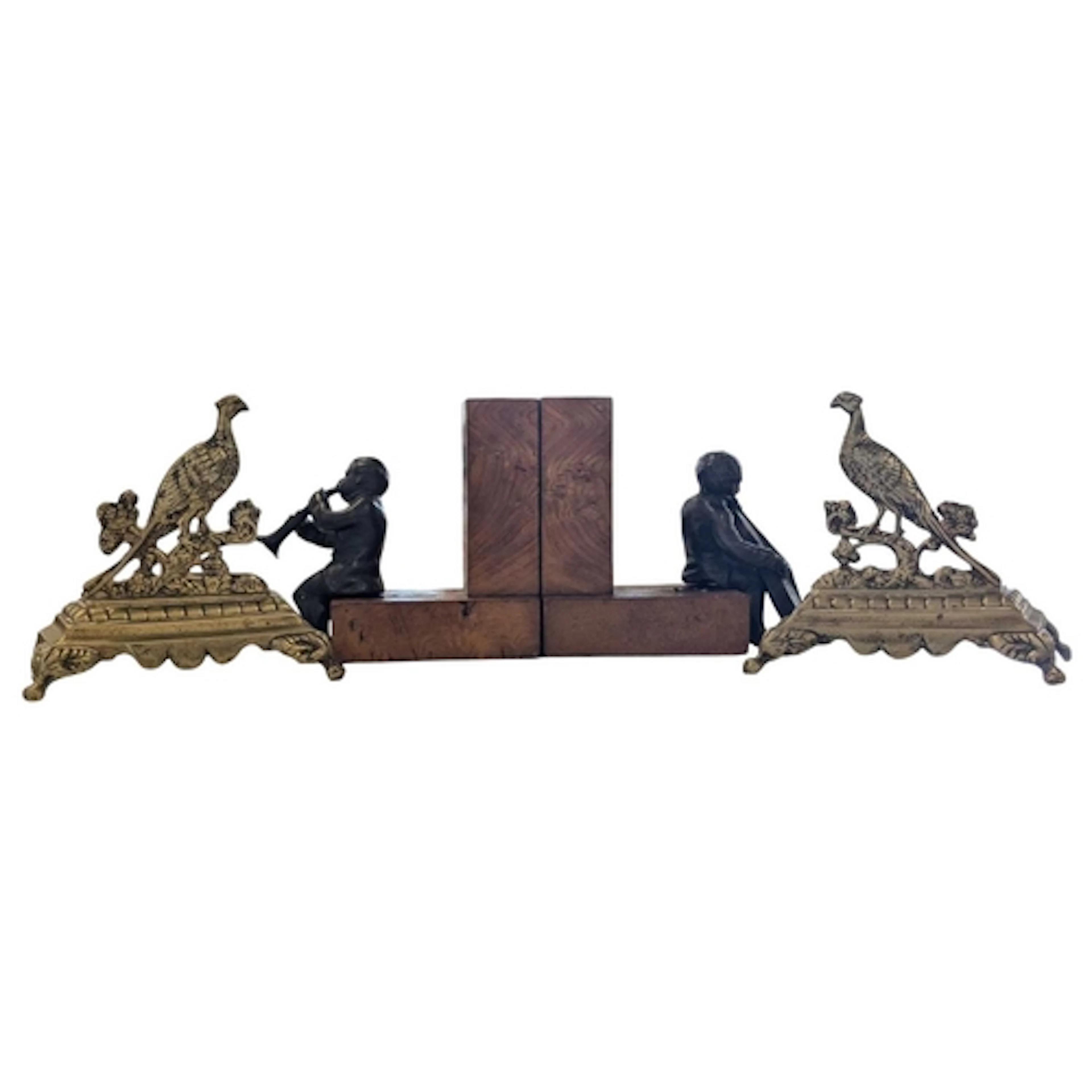 Two pairs of bookends. Including a pair of brass bird booken...