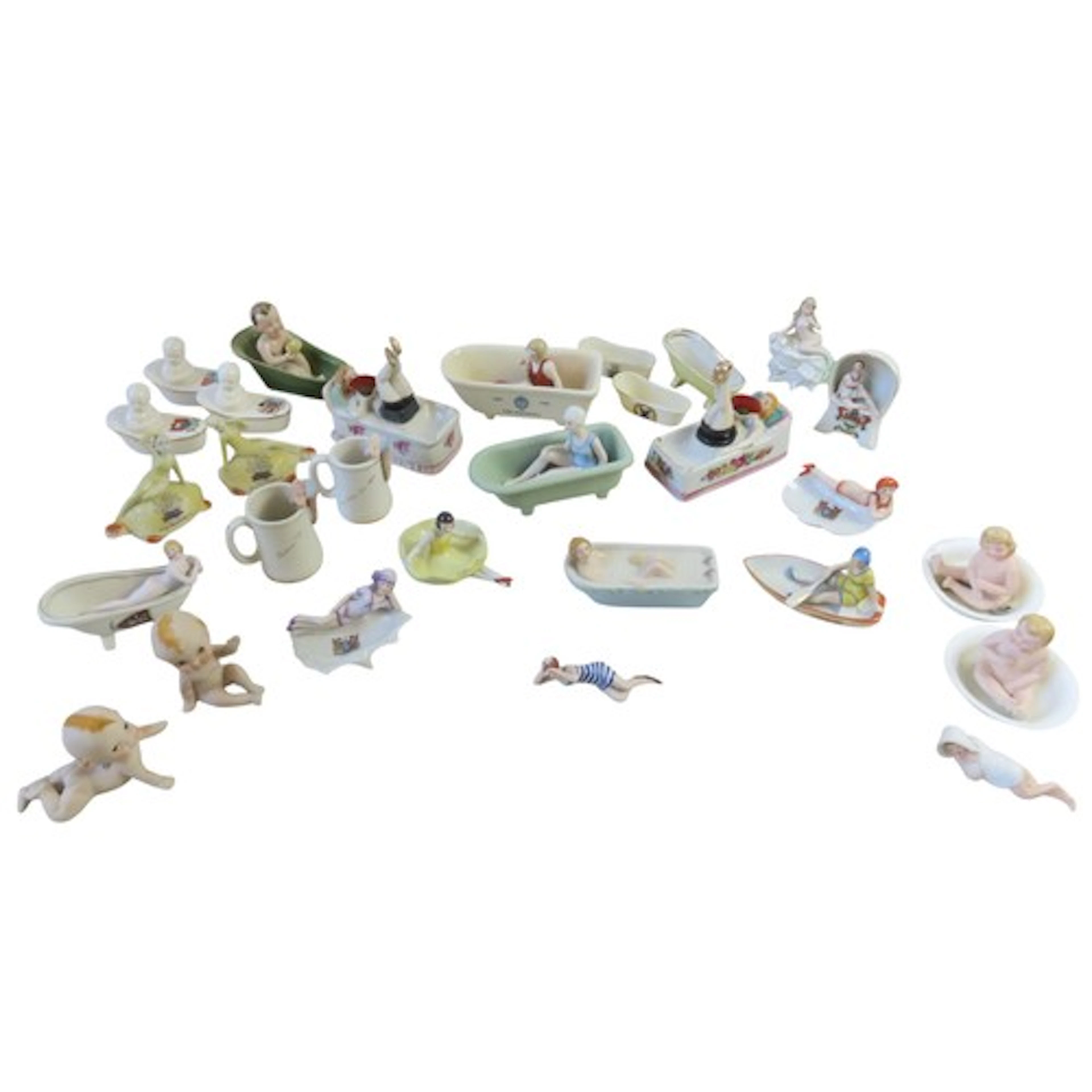 TWO VINTAGE NOVELTY 'NODDING' BATHING FIGURINES MID 20TH CEN...