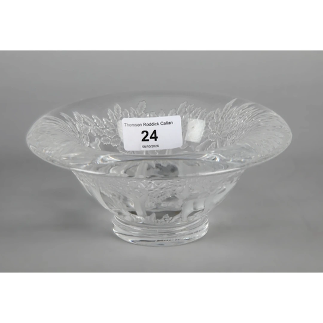 Cristal de Sevres glass bowl with frosted pattern of deer in...